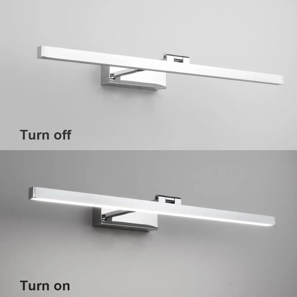Klighten Lampa lustrzana LED obracana o 180° lustro oświetlenie szafki łazienka 14 W 60 cm lampa ścienna LED 5000 K-5500K, chrom