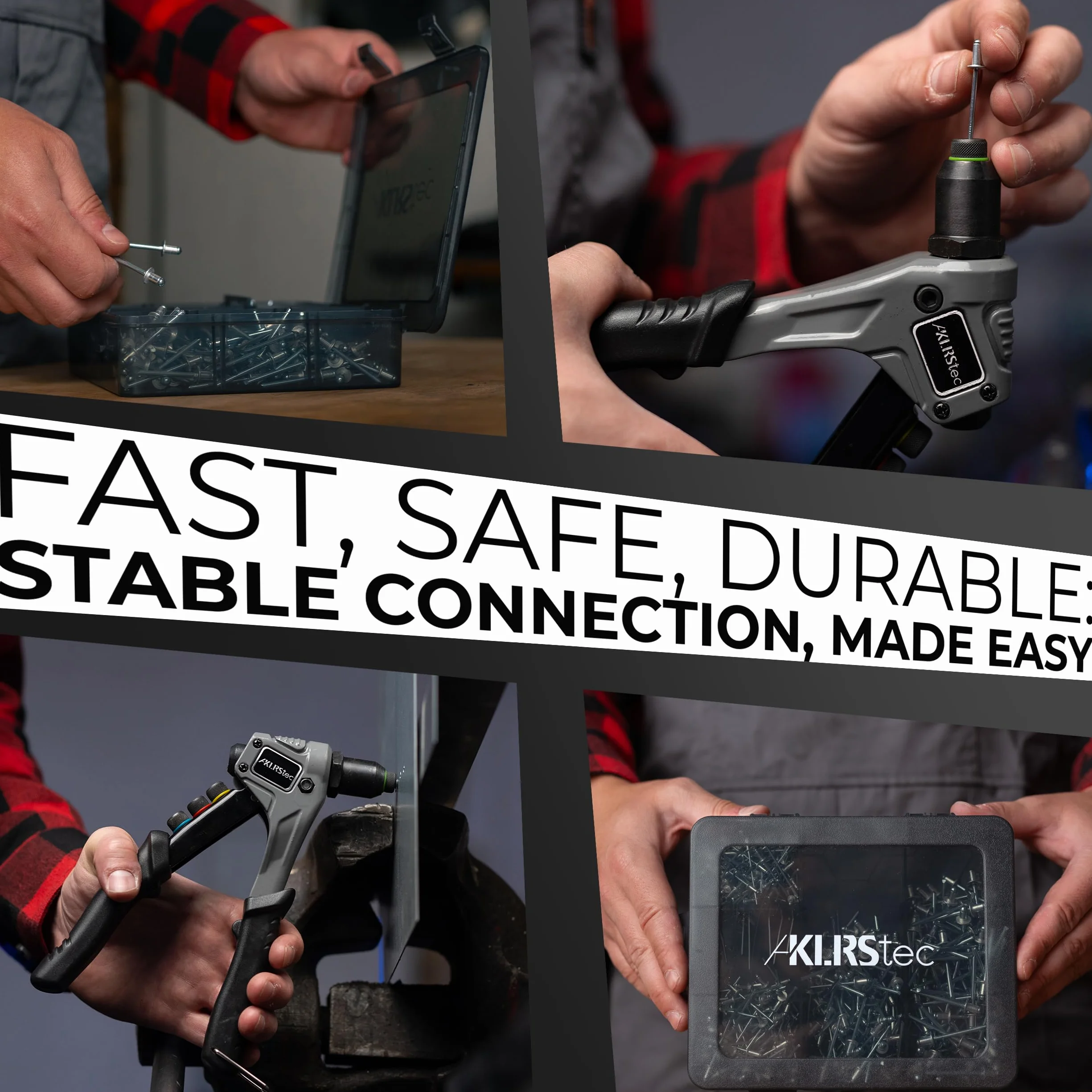 KLRStec Professional Zestaw śrub wkrętnych [500szt.] Aluminium/stalowe śruby wkręcane zestaw do nitownic 125szt. każdej wielkości (2,4mm, 3,2mm, 4,0mm i 4,8mm)