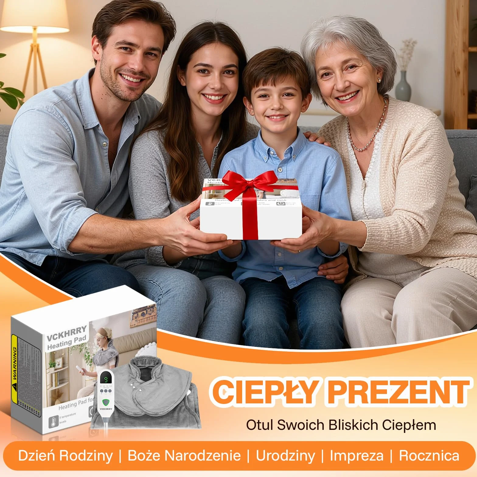 Poduszka Grzewcza na Plecy 60x100 cm 9 Poziomów Temperatury 4 Ustawienia Timera Automatyczne Wyłączanie Ochrona Przed Przegrzaniem Flaneela