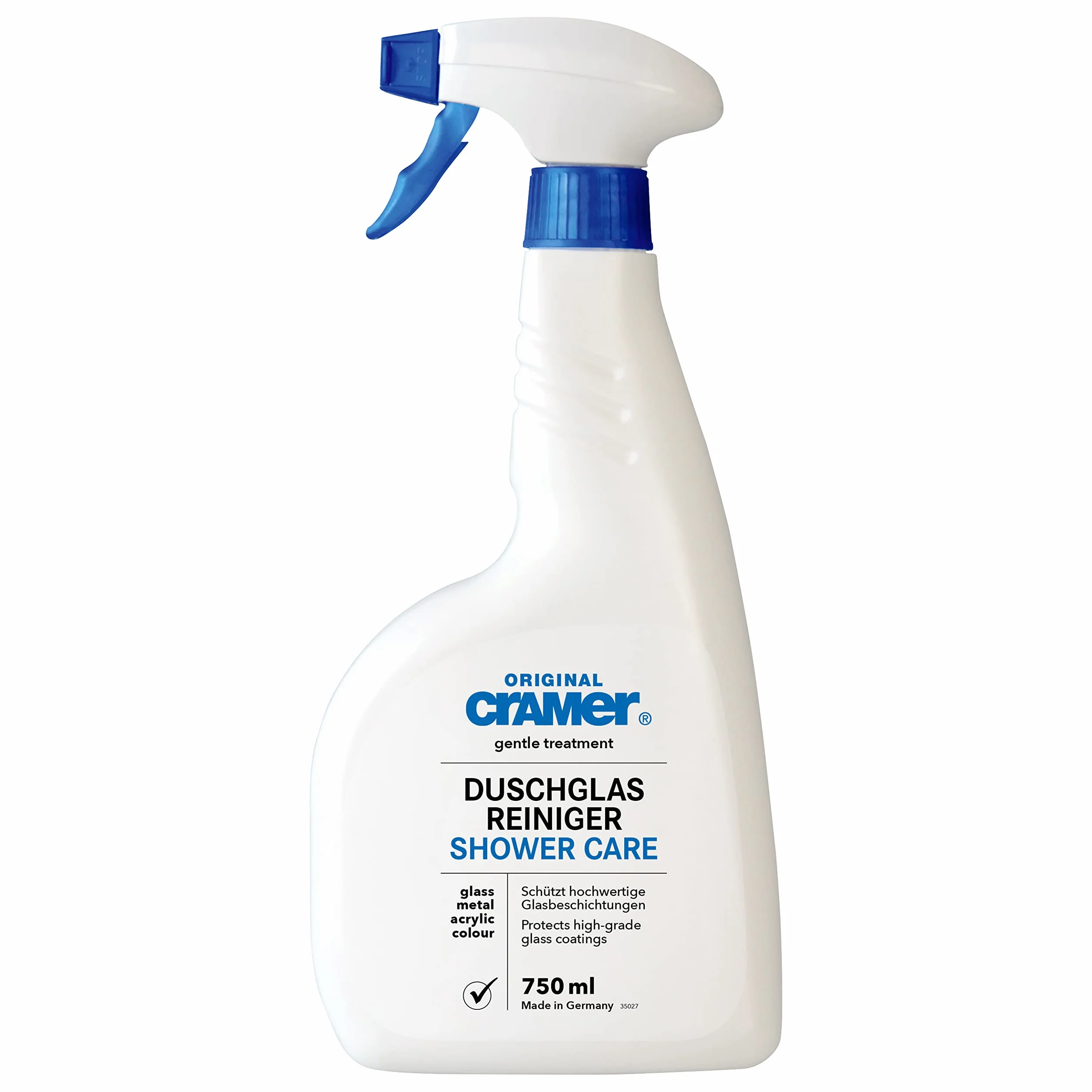 Cramer® Środek do czyszczenia szyb prysznicowych 750 ml I środek do czyszczenia kabin prysznicowych z prawdziwego szkła I bezpieczny dla materiałów środek czyszczący do powlekanych i niepowlekanych