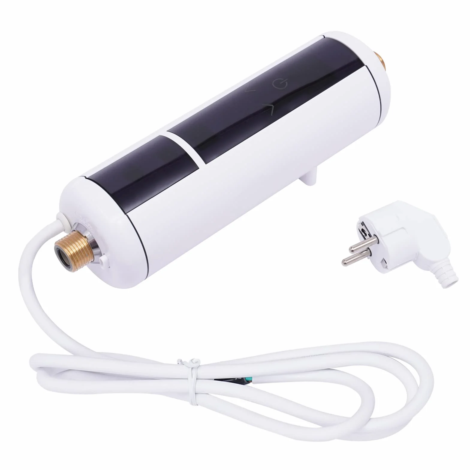 Mini podgrzewacz przepływowy, elektroniczny termostat, natychmiastowa gotowość do ciepłej wody 30-52℃, 3500 W, tworzywo ABS, ze wskaźnikiem temperatury LED, do łazienki, kuchni, biały