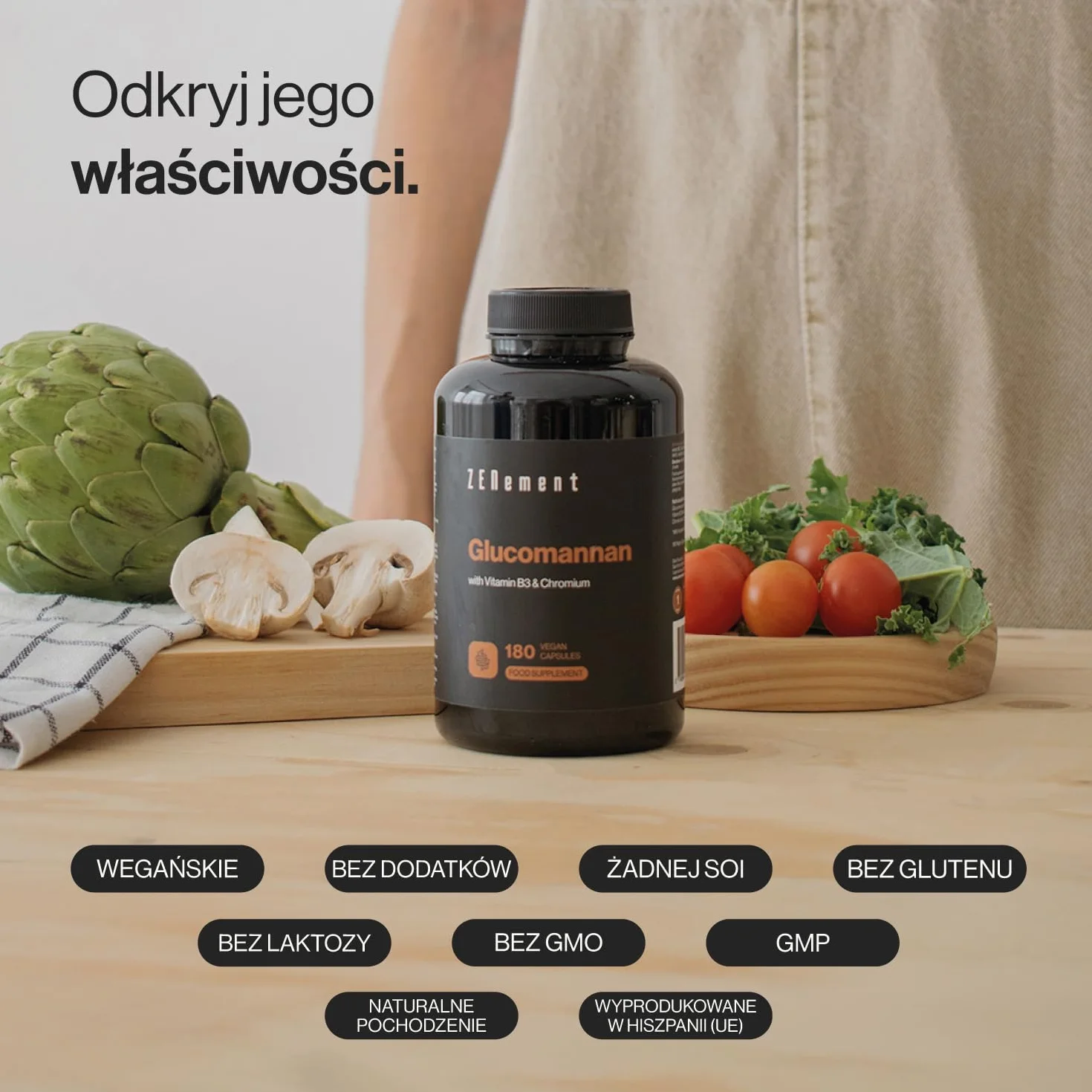 Glucomannan 4200 mg na Dawkę Dziennej z Witaminą B3 i Chromem – Błonnik z Korzenia Konjaku – Wspomaga Kontrolę Wagi – 180 Kapsułek Wegańskich – Zenement