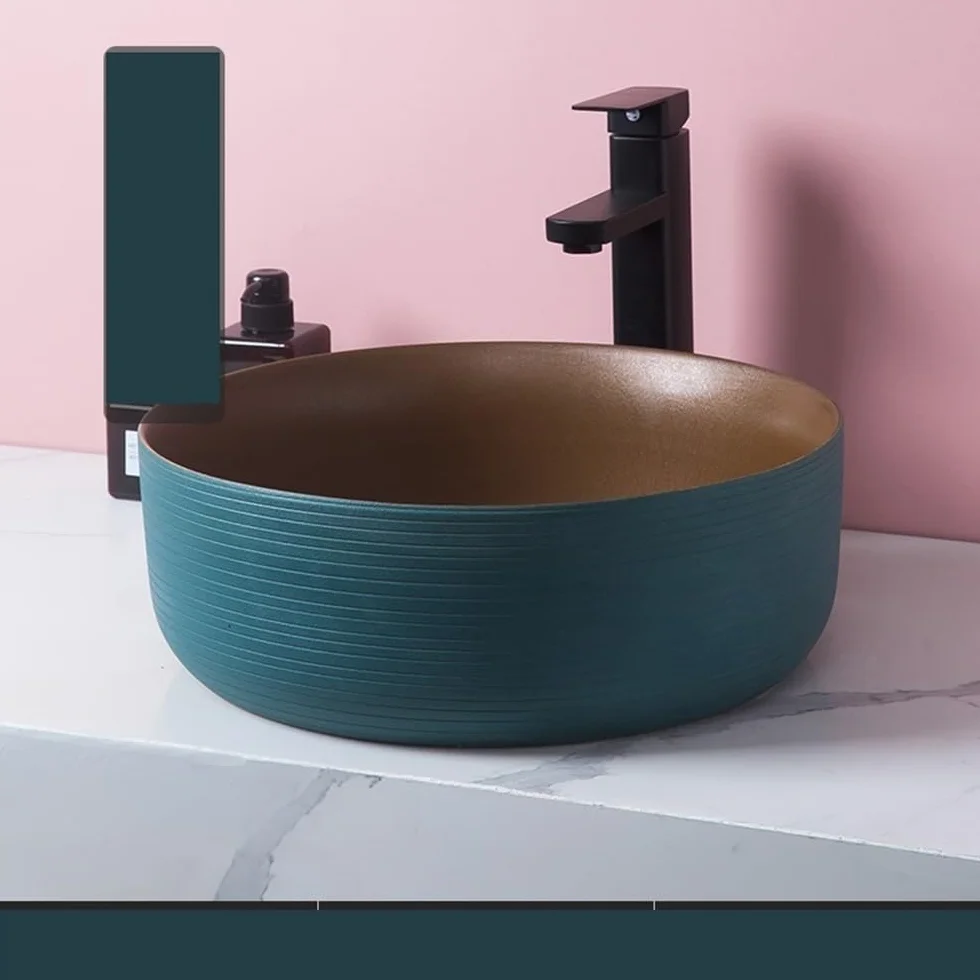 Umywalka łazienkowa Okrągła ceramiczna umywalka zielona Home Light Luxury Bathroom Nad blatem Nowoczesny blat
