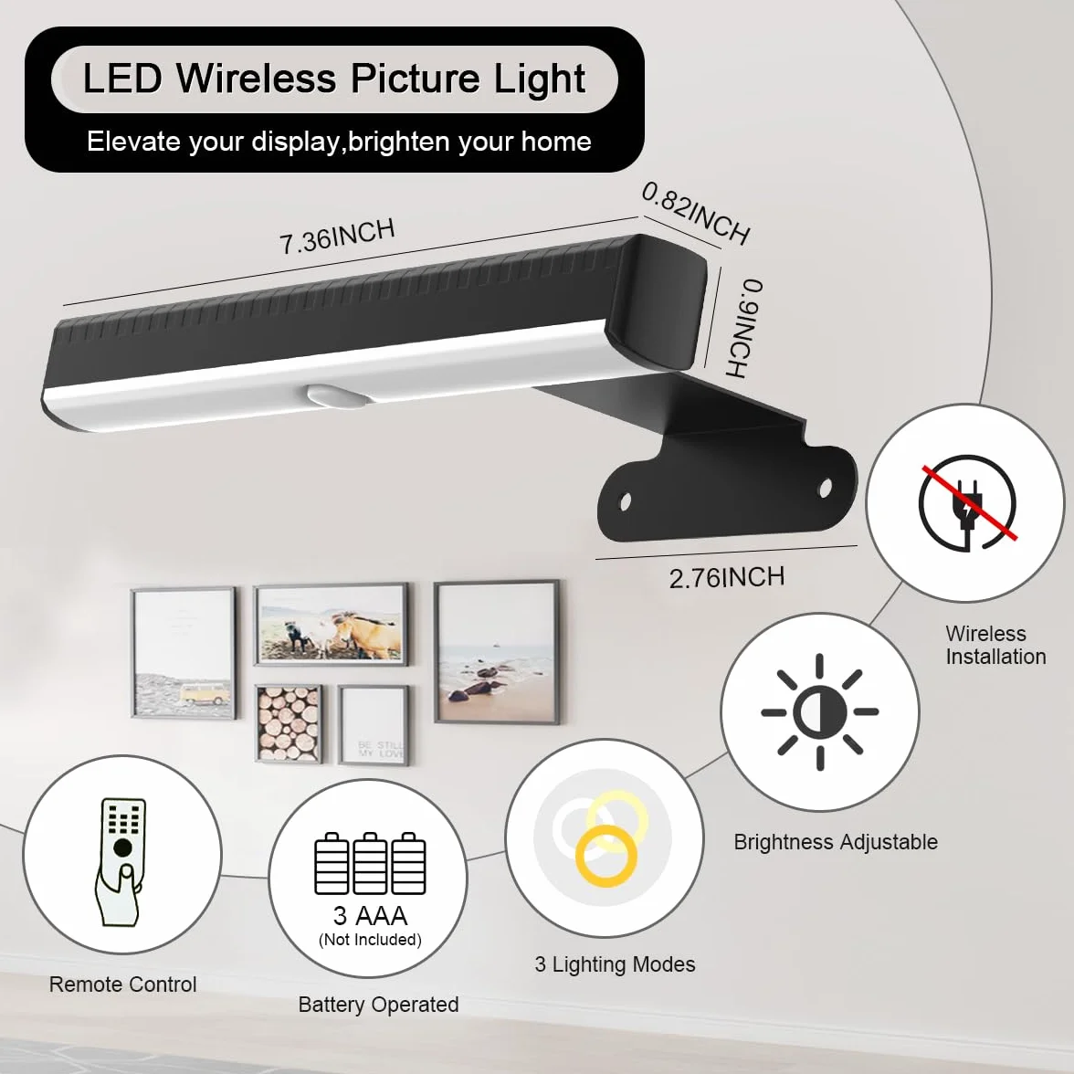 4 x kinkiety LED zasilane bateryjnie do obrazów, bezprzewodowe, ściemnialne, ramka ze zdalnym sterowaniem, 3 światła, magnetyczne światło do dzieł sztuki, portret, dekoracja ścienna