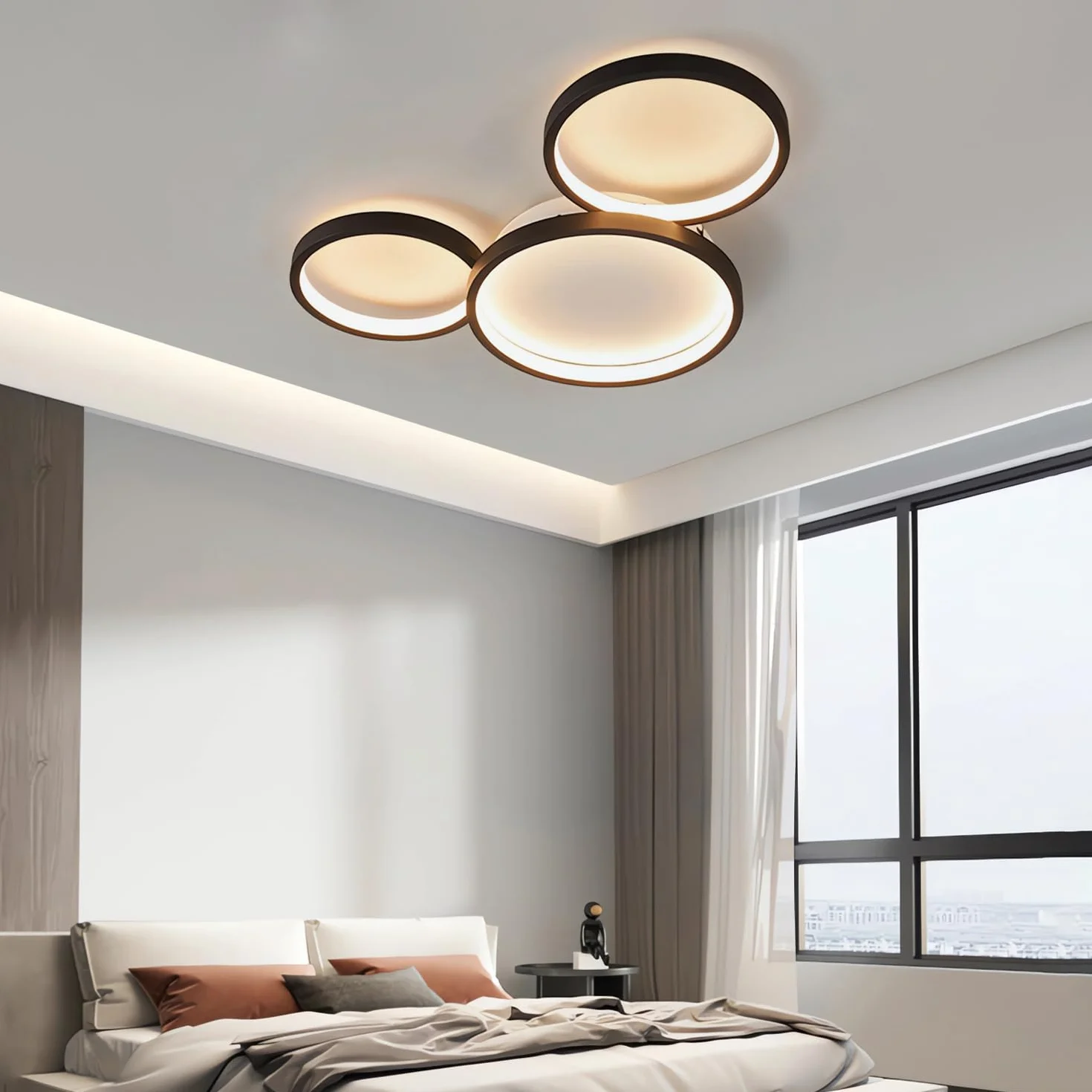 Nowoczesna lampa sufitowa LED funkcją ściemniania salonu zdalnego sterowania Lampy sufitowe sypialni Kreatywna aluminiowa lampa sufitowa wnętrz Żyrandol kuchni jadalni gabinetu i biura (3 Pierścieni)