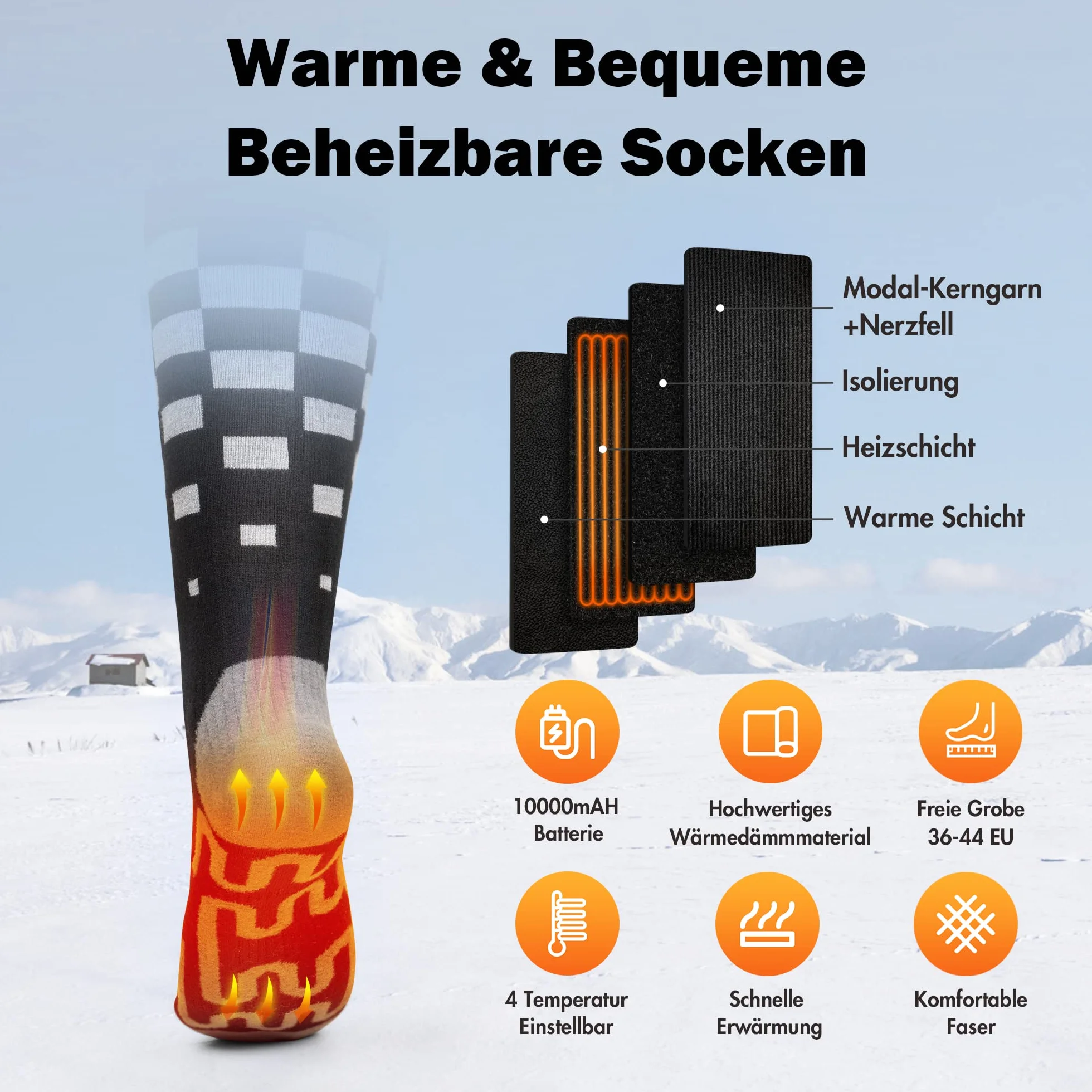 Ogrzewane skarpety dla kobiet i mężczyzn, MUSCCCM 5000 mAh, elektryczne, ogrzewacze stóp, z 4 plikami, regulowana temperatura z USB, do jazdy na nartach, aktywności na świeżym powietrzu, wędrówek