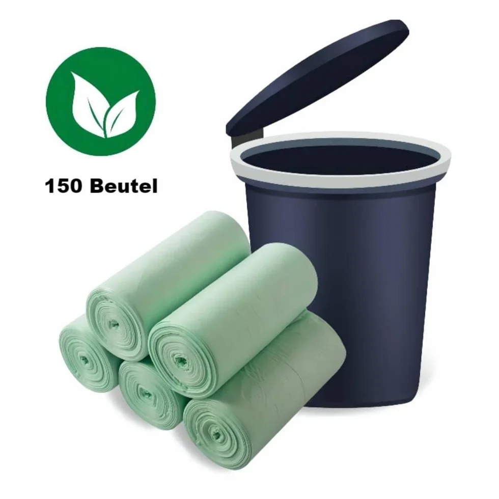 Worki na śmieci 25L, Müllbeutel, Biodegradowalne Worki na śmieci, Worki na Odpady Domowe, Organiczne Torba na śmieci do Kuchni(W50xH60cm, 150 Szt, Zielony)