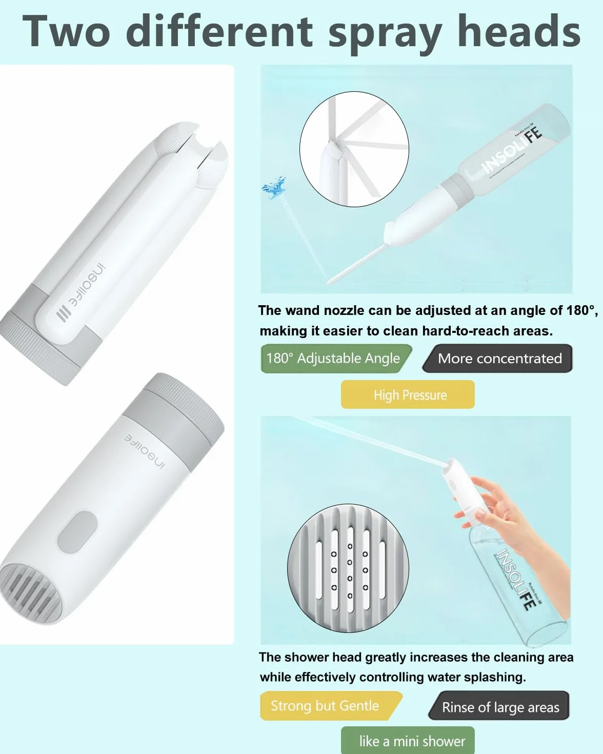 Insolife Przenośny bidet 2. generacji, elektryczny, ładowany, osobisty, podróżny, bidet, dla kobiet, mężczyzn, higieniczne czyszczenie, pielęgnacja poporodowa i niemowlęca, leczenie hemmoroidami,