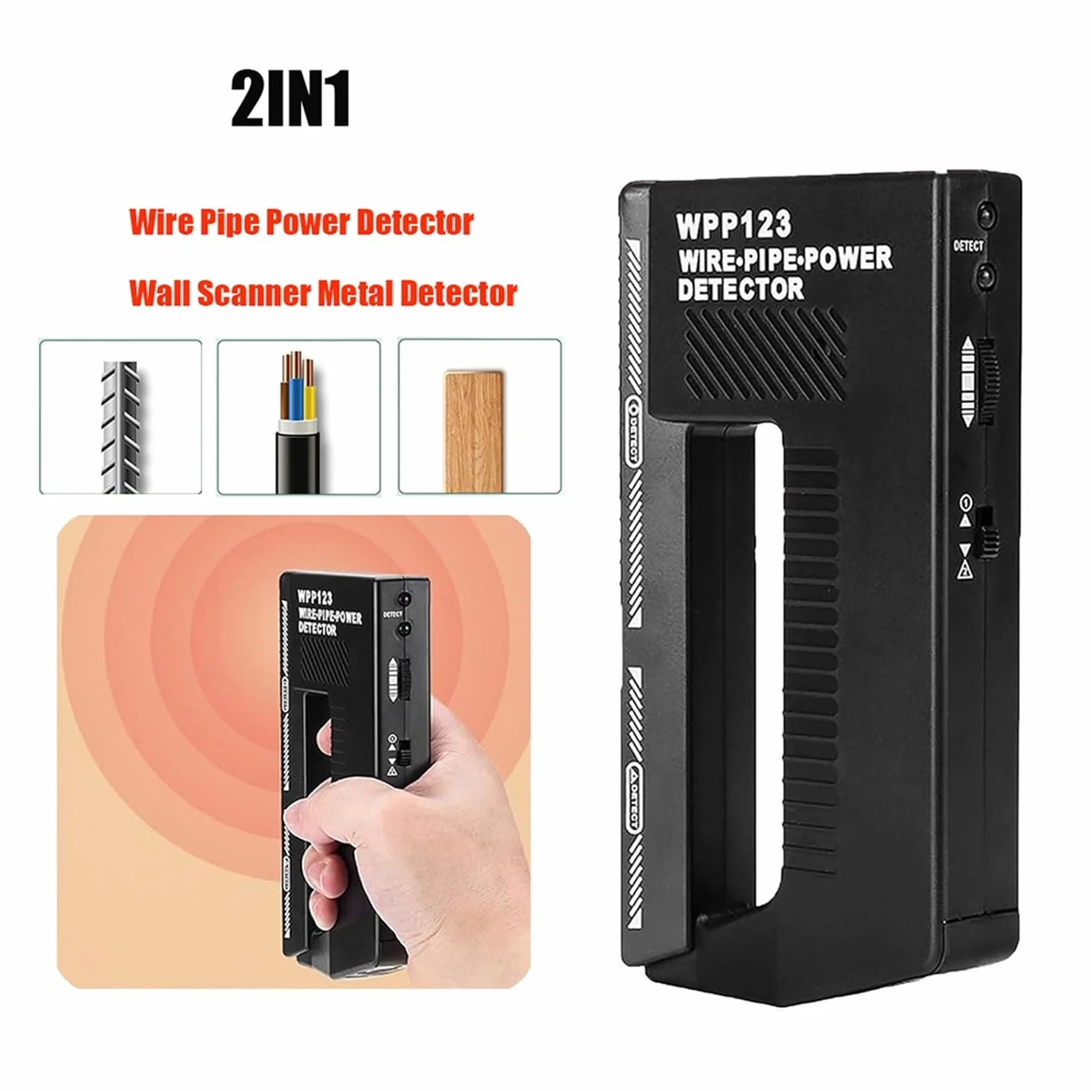WPP123 Wire Pipe Power Detector Metal Detector Pointer AC Wire Metal Detection Metal Detector Alert Pipe Power High Sensitivity