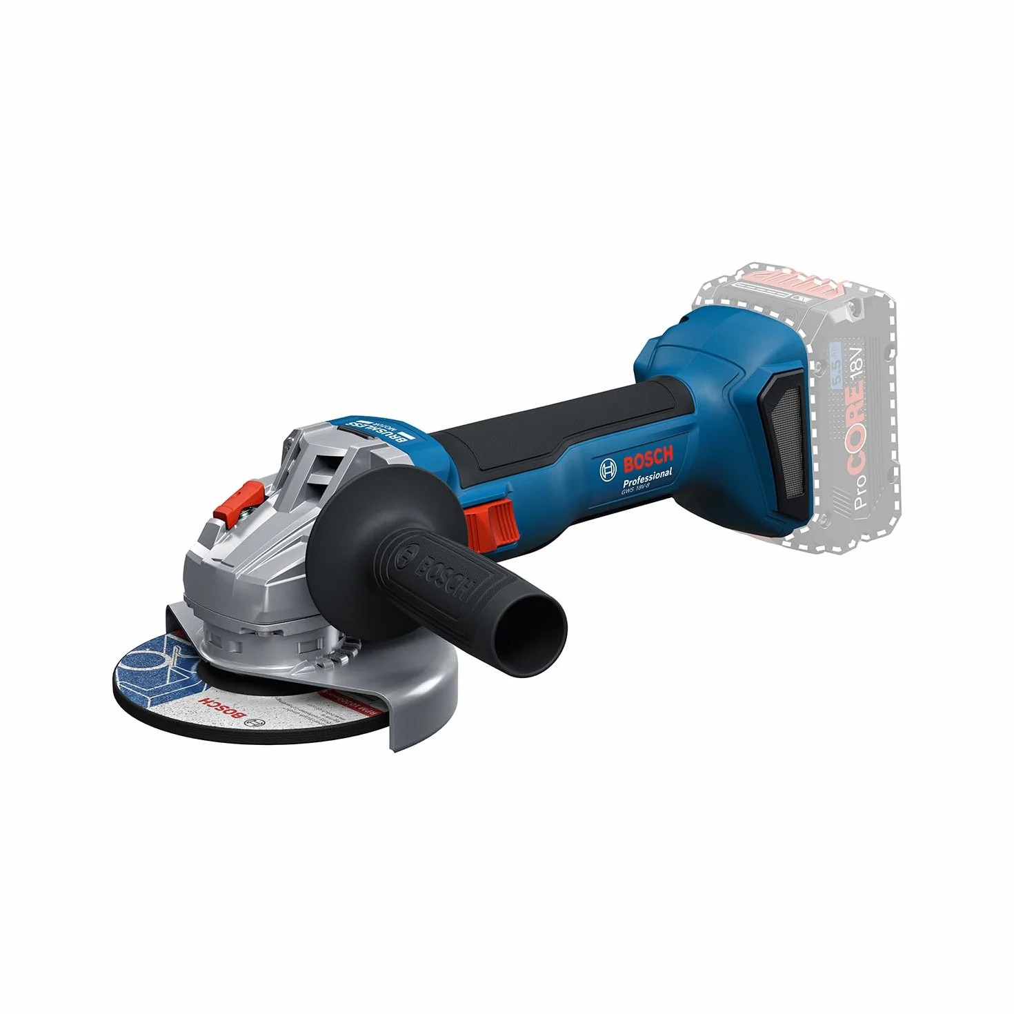 System profesjonalny 18 V firmy Bosch: akumulatorowa szlifierka kątowa GWS 18V-8 (Ø tarczy 115 mm)