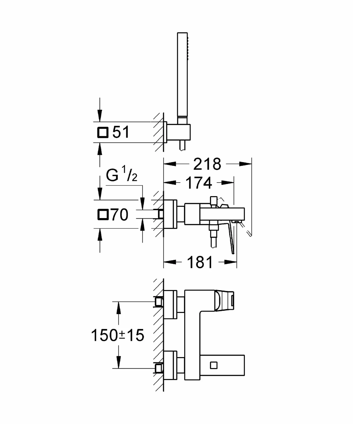 GROHE 23141000 Bateria wannowa Eurocube z przełącznikiem do wanny/prysznicu