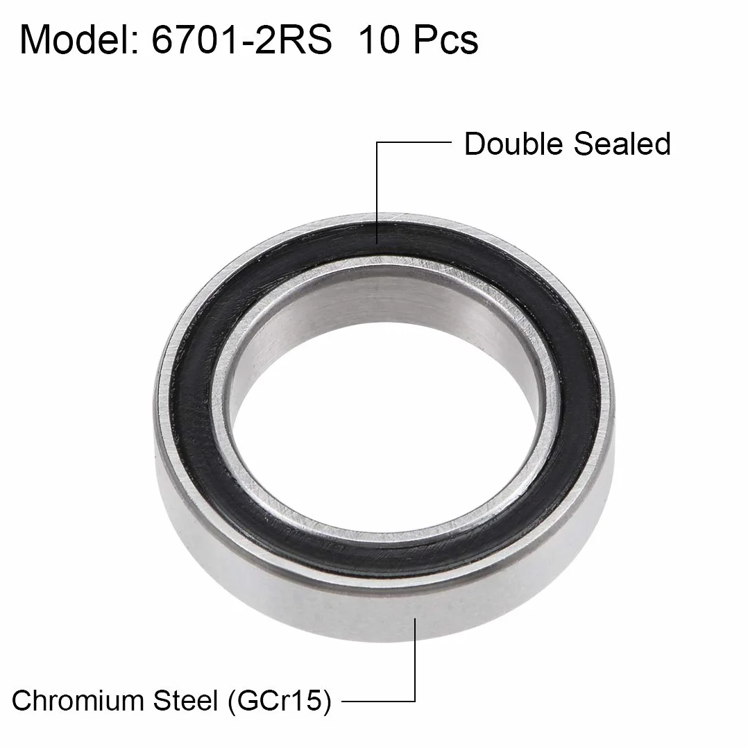 sourcing map 10 szt. 6701-2RS łożysko kulkowe zwykłe Z2 12 mm x 18 mm x 4 mm podwójnie uszczelniona stal chromowana