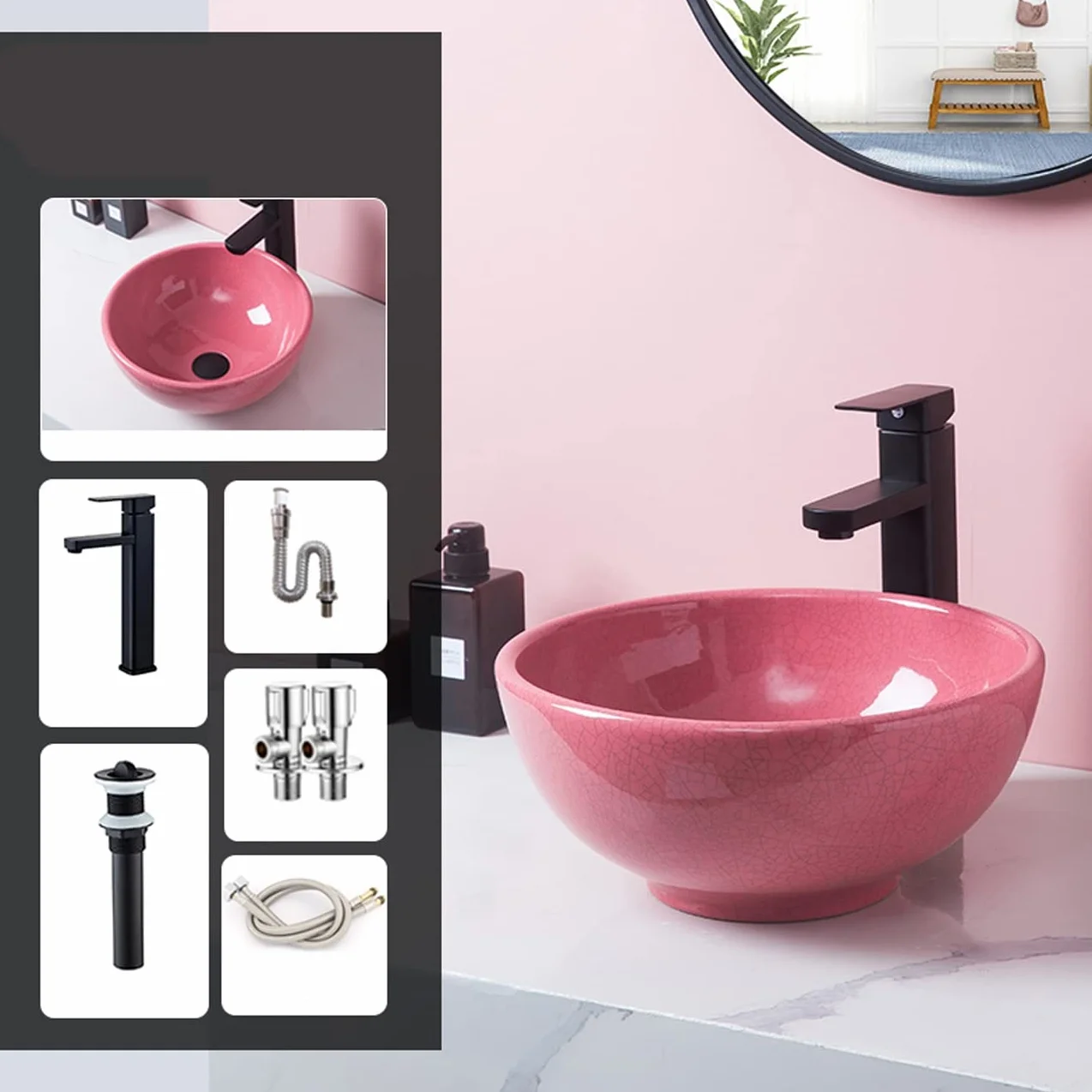 Umywalka Nablatowa, Artystyczna Umywalka Porcelanowa, Ceramiczna Umywalka Nablatowa, Faktura Spękanego Lodu, Rozmiar Pinkone, Rozmiar Pinkone