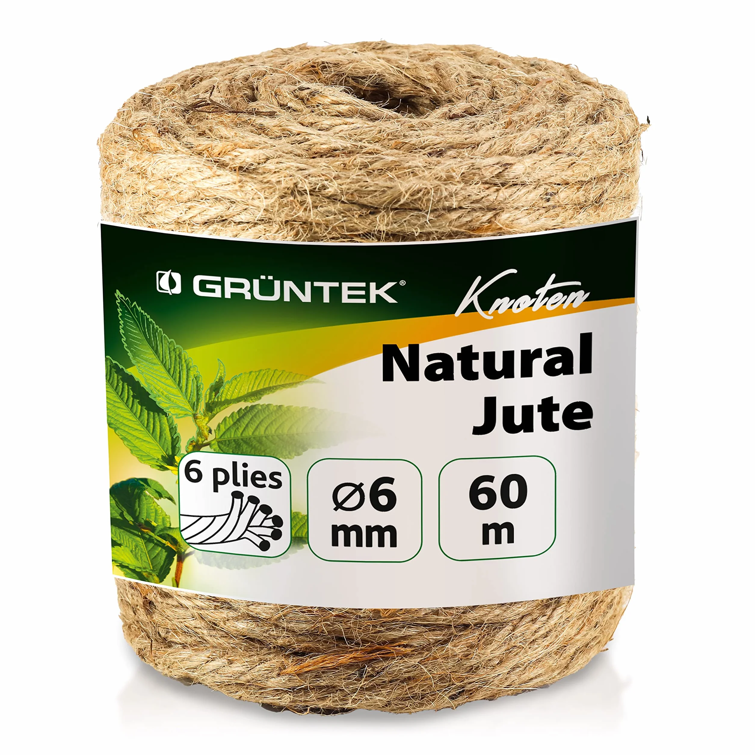 GRÜNTEK sznurek żytni do ogrodu 6 mm grubości, sznurek do wiązania, sznurek ogrodowy, sznurek do majsterkowania w rolce z 60 m, 100% naturalny żytni sznurek w kolorze naturalnym, do pakowania