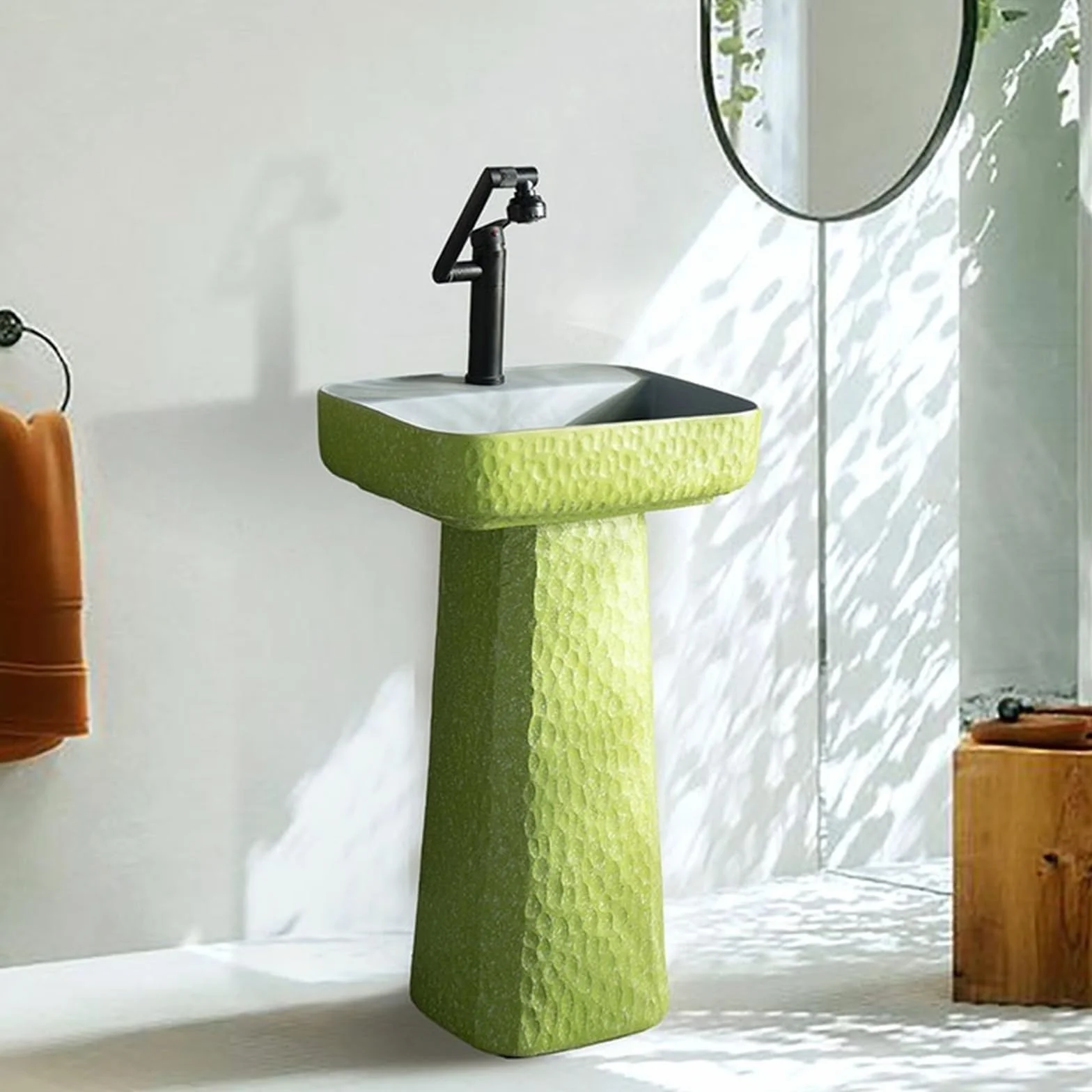 Umywalka Kolumnowa Z Pojedynczym Otworem Na Baterię, Ręcznie Robiona Ceramiczna Umywalka Nablatowa, Umywalka Dwuczęściowa, Umywalka Stojąca,E-One Size