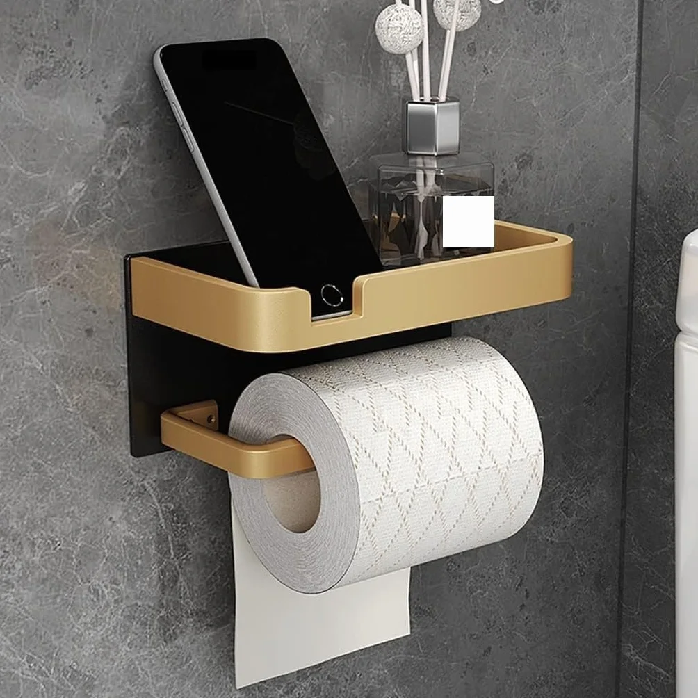 Uchwyt na papier łazienkowy Aluminiowa półka na telefon Przenośny wieszak na ręczniki Pudełko na chusteczki toaletowe(Gray)