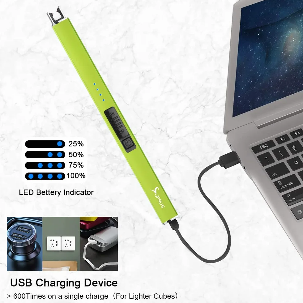 Suprus Zapalniczka świecąca w ciemności, elektryczna zapalniczka do świec, zapalniczka łukowa USB z blokadą zabezpieczającą, wiatroodporna, bezpłomieniowa (żółta)