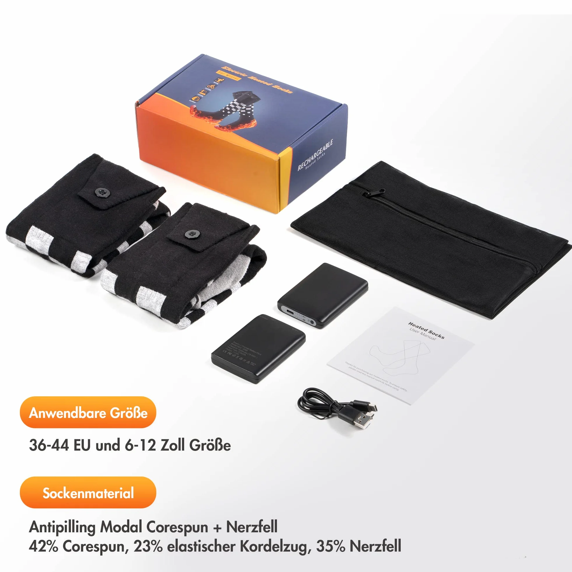 Ogrzewane skarpety dla kobiet i mężczyzn, MUSCCCM 5000 mAh, elektryczne, ogrzewacze stóp, z 4 plikami, regulowana temperatura z USB, do jazdy na nartach, aktywności na świeżym powietrzu, wędrówek