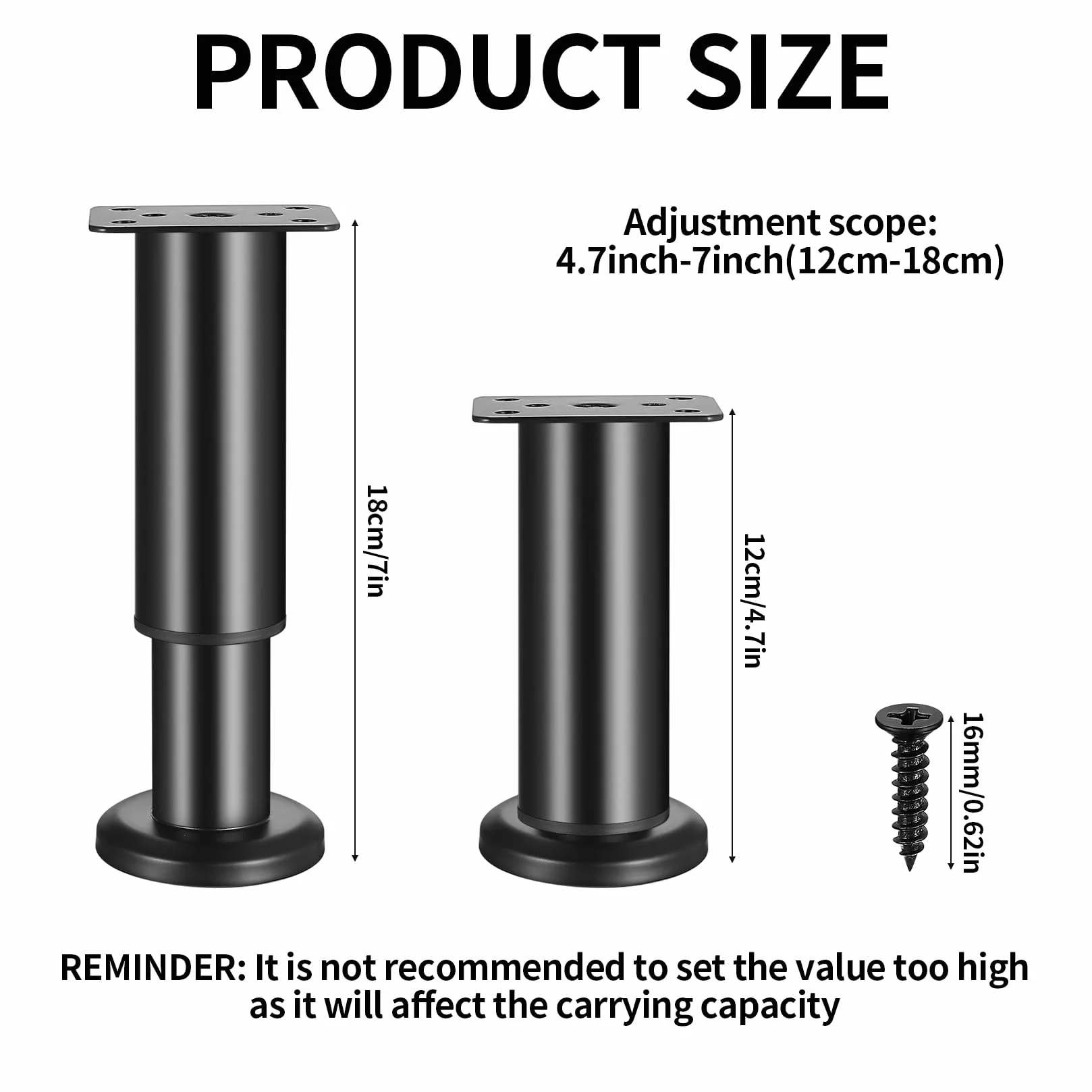 4 szt. nóżki meblowe z regulacją wysokości 12-18 cm, regulowane nóżki meblowe, nogi poziomujące, nogi do mebli stół krzesło sofa rozkładana szafka półki na sofy