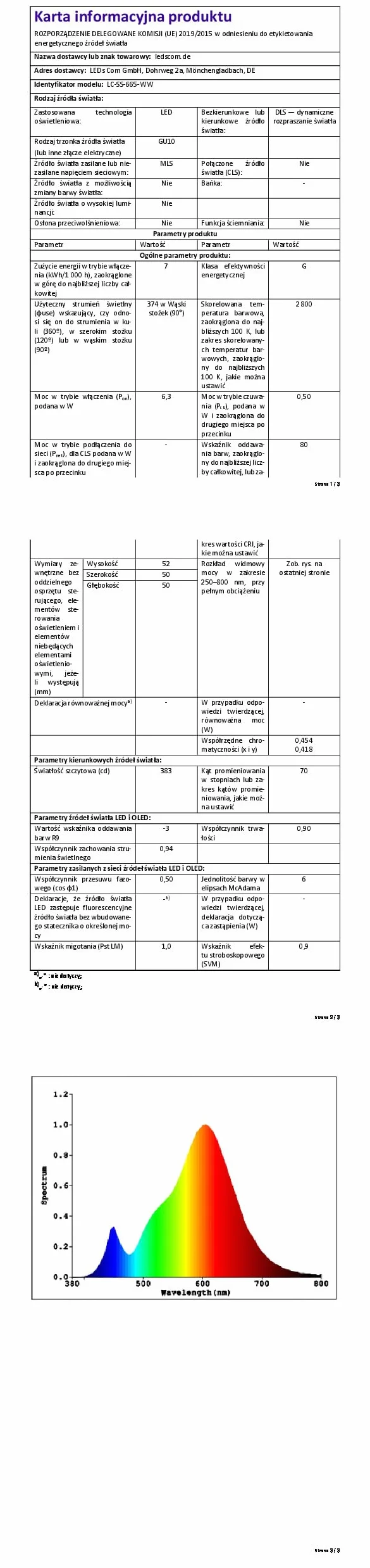 ledscom.de Lampa do czytania WAIKA GU10 LED PAR16 6,05W 374lm 70° ściemniacz biały mat