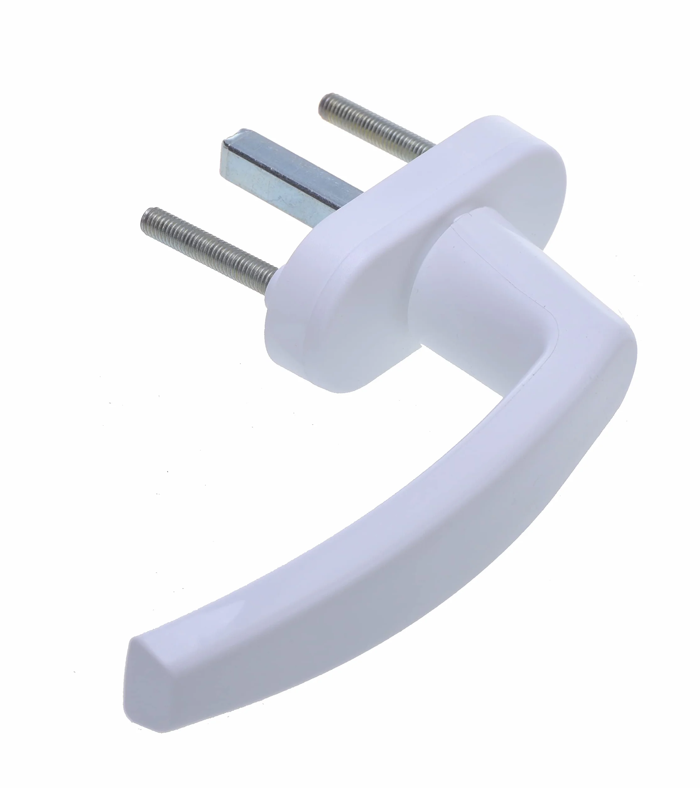 Klamka okienna z PCW, biała, 1 sztuka, oliwka okienna z tworzywa sztucznego na owalnej rozetie 28 x 63 mm – uchwyty okienne do okien i drzwi balkonowych i tarasowych, ergonomiczny uchwyt