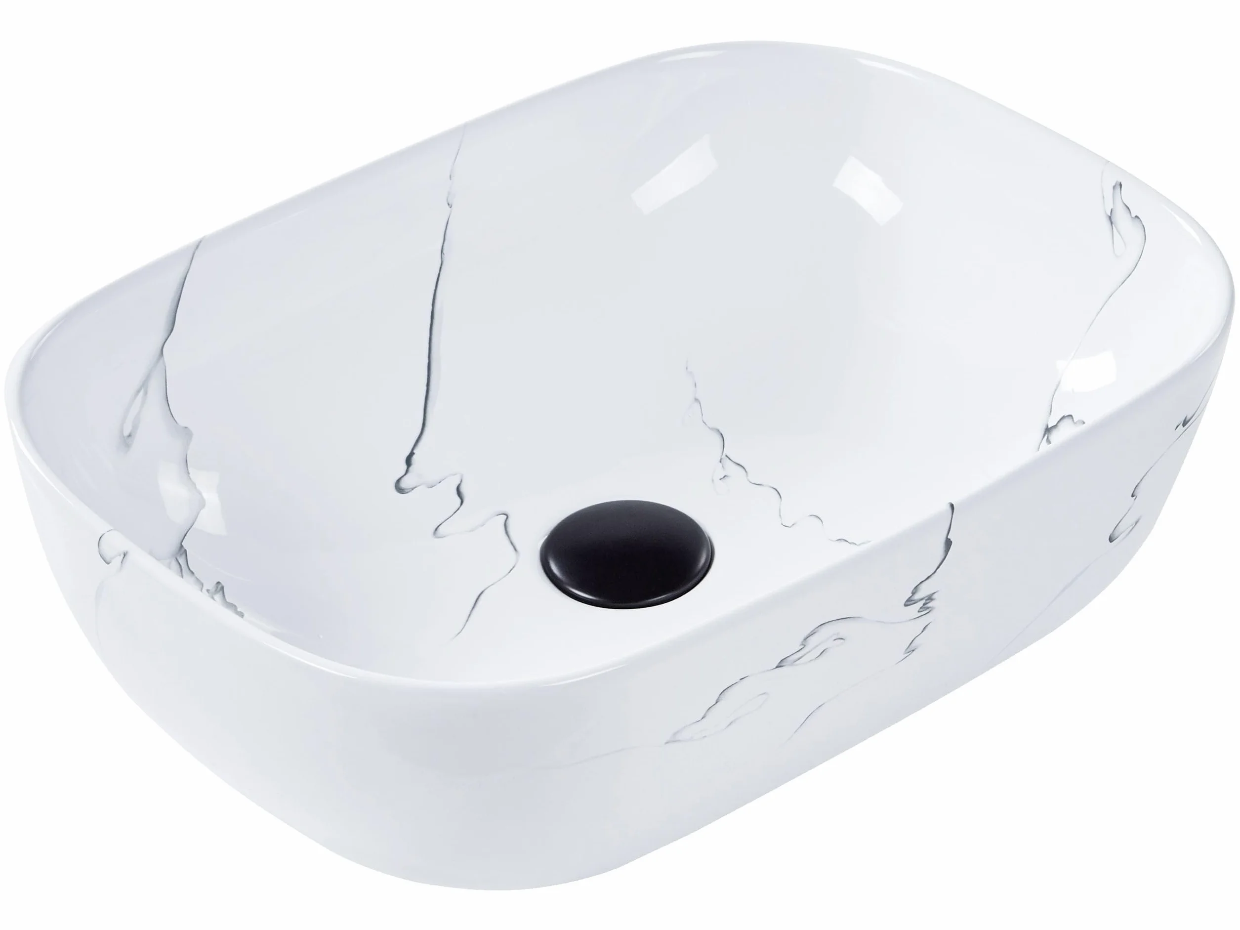 Umywalka łazienkowa nablatowa ceramiczna z efektem marmuru 47 x 34 cm biała Hopi