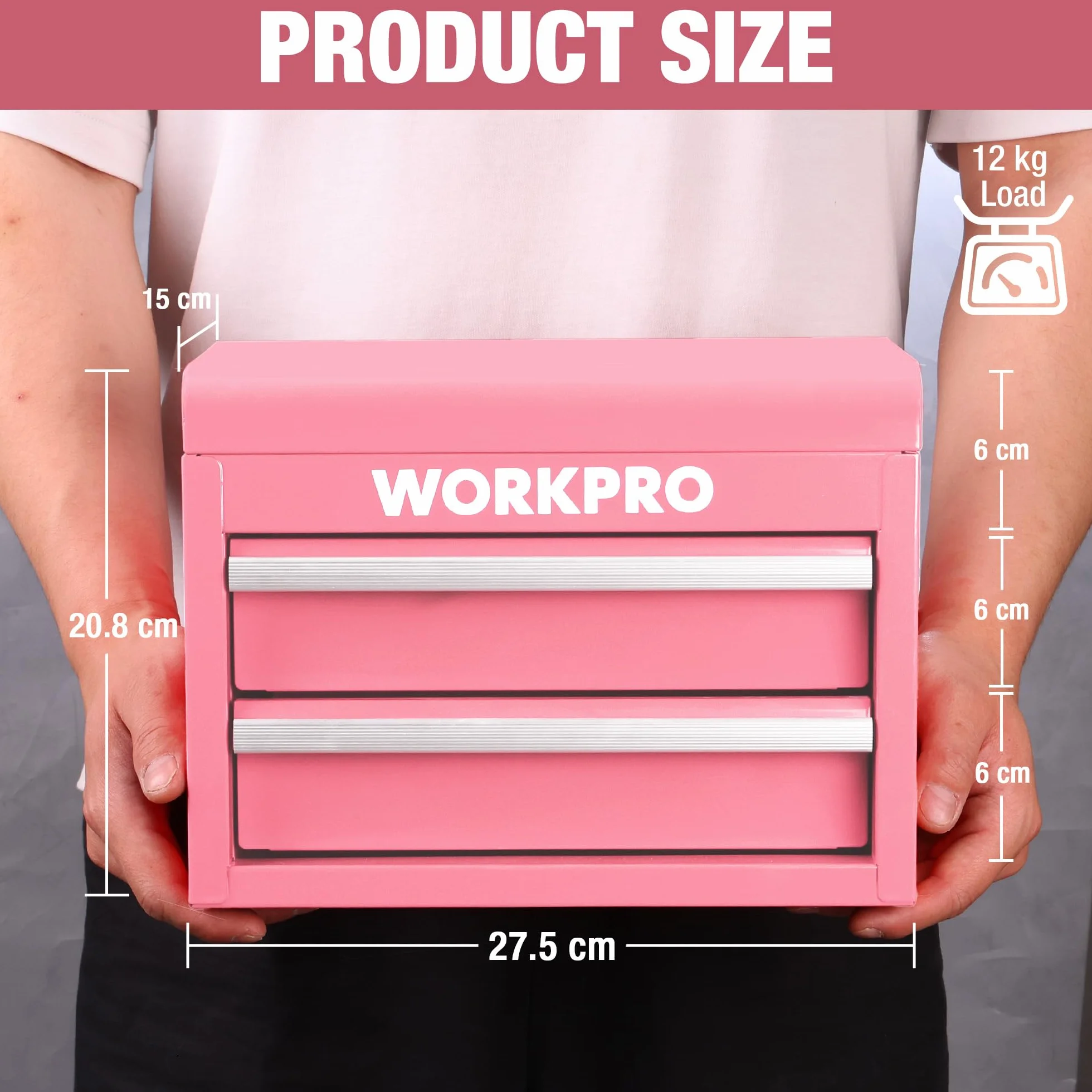 WORKPRO Metalowa skrzynka z szufladami z 2 szufladami i górną przestrzenią do przechowywania, różowa, 27,5 x 15 x 20,8 cm, organizer stołowy z szufladami, do biura, przebieralni i biurka