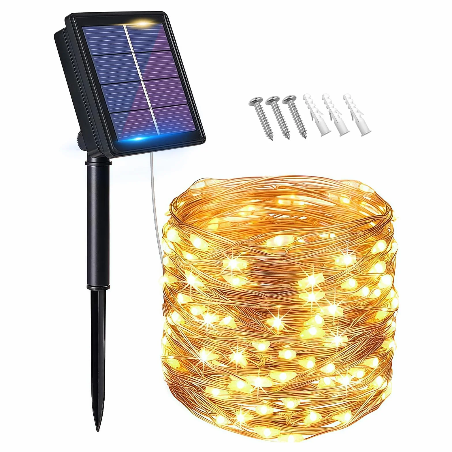 flintronic Solarne łańcuchy świetlne na zewnątrz, oświetlenie ogrodowe (100 diod LED, 8 trybów), 10 m, automatyczne włączanie/wyłączanie, oświetlenie z drutu miedzianego, wodoodporne dekoracyjne