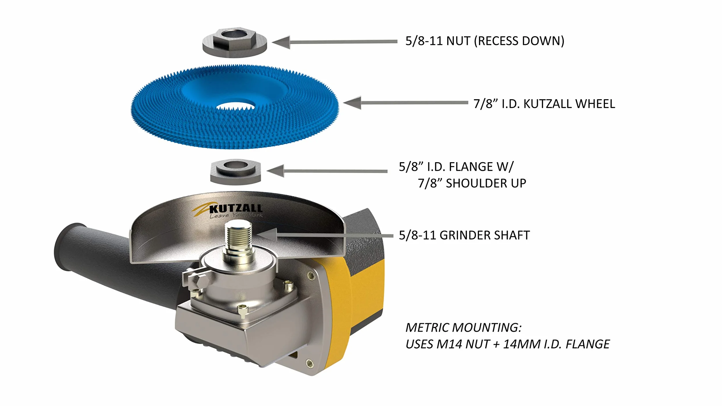 Kutzall Extreme Shaping Dish - Medium, 4-1⁄2" (114.3mm) Dia. X 7⁄8" (22.2mm) Bore - Woodworking Angle Grinder Attachment for DeWalt, Bosch, Milwaukee, Makita. Abrasive Tungsten Carbide, DW412X70