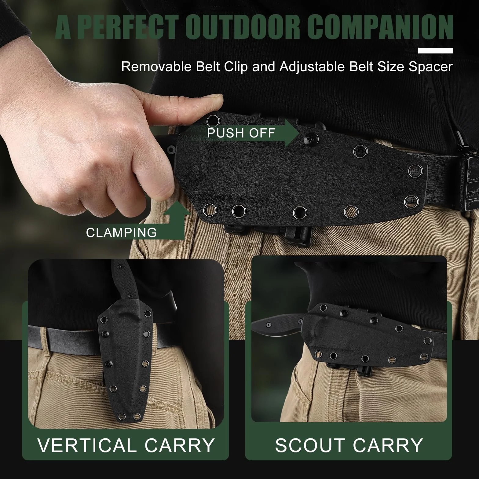 Omesio Large Outdoor Knife Doskonałej Jakości Stal 5cr13mov O Konstrukcji Full Tang - Stałe Ostrze 8,5 Cm - Duży Nóż Do Paska Z Ergonomiczną Rękojeścią Z G10 - W Komplecie Kydexowa Pochwa I Klips (Cza