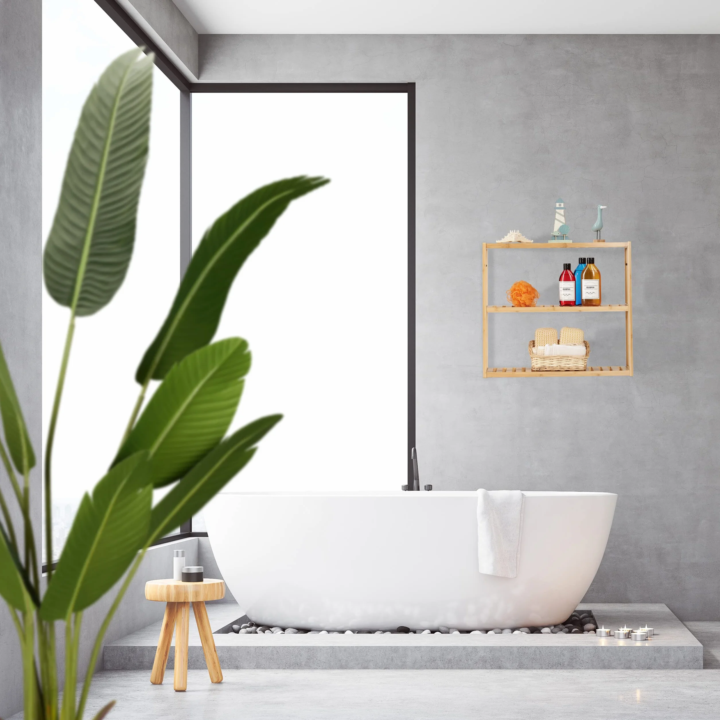 Relaxdays Półka łazienkowa, bambus, 3 półki, regulowana wysokość, HBT: 54 x 60 x 15 cm, łazienka i kuchnia, wąska półka wisząca, naturalny