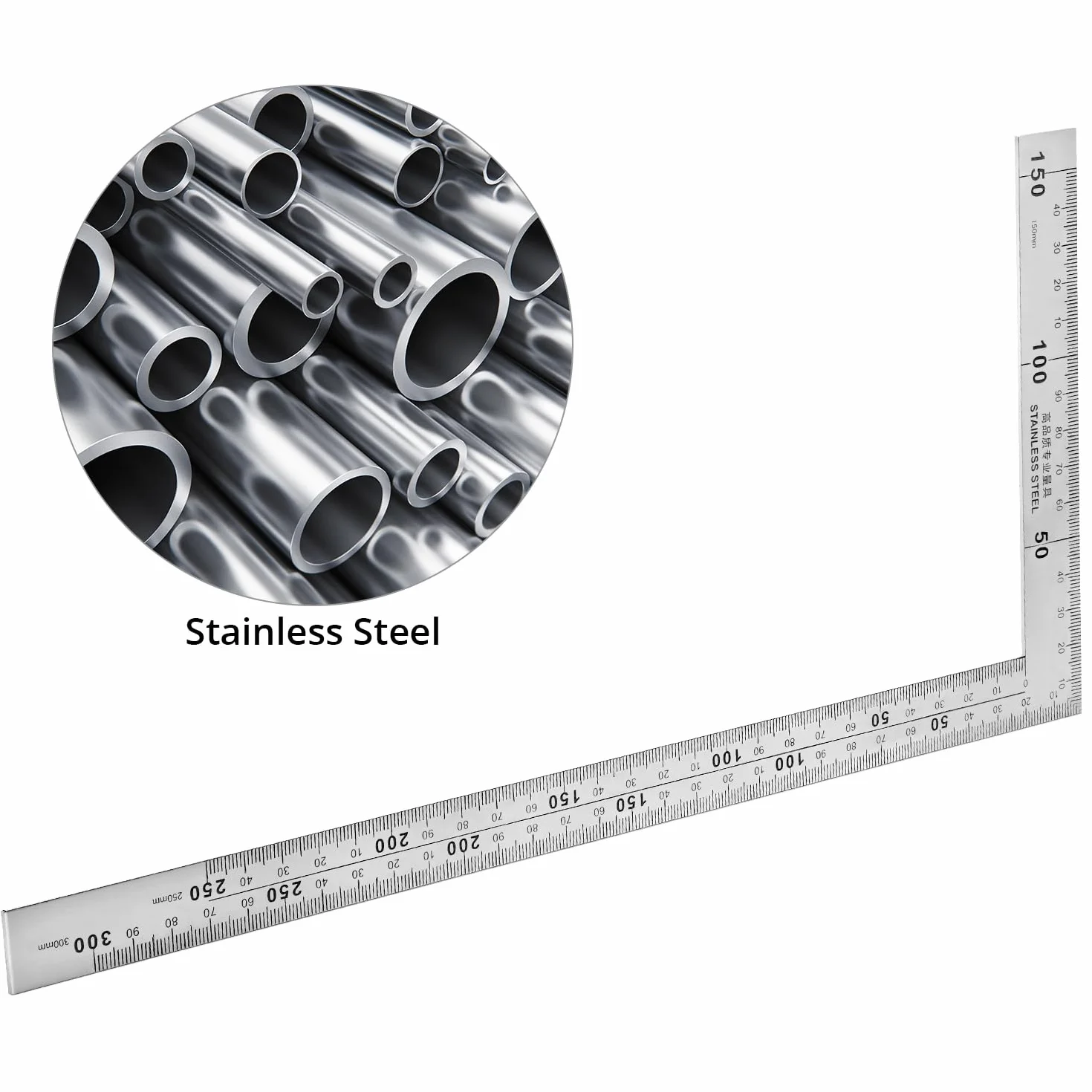 QWORK® Kwadratowa linijka ze stali nierdzewnej w kształcie litery L, 150 x 300 mm, dwustronna linijka kątowa do biura, budownictwa i obróbki drewna