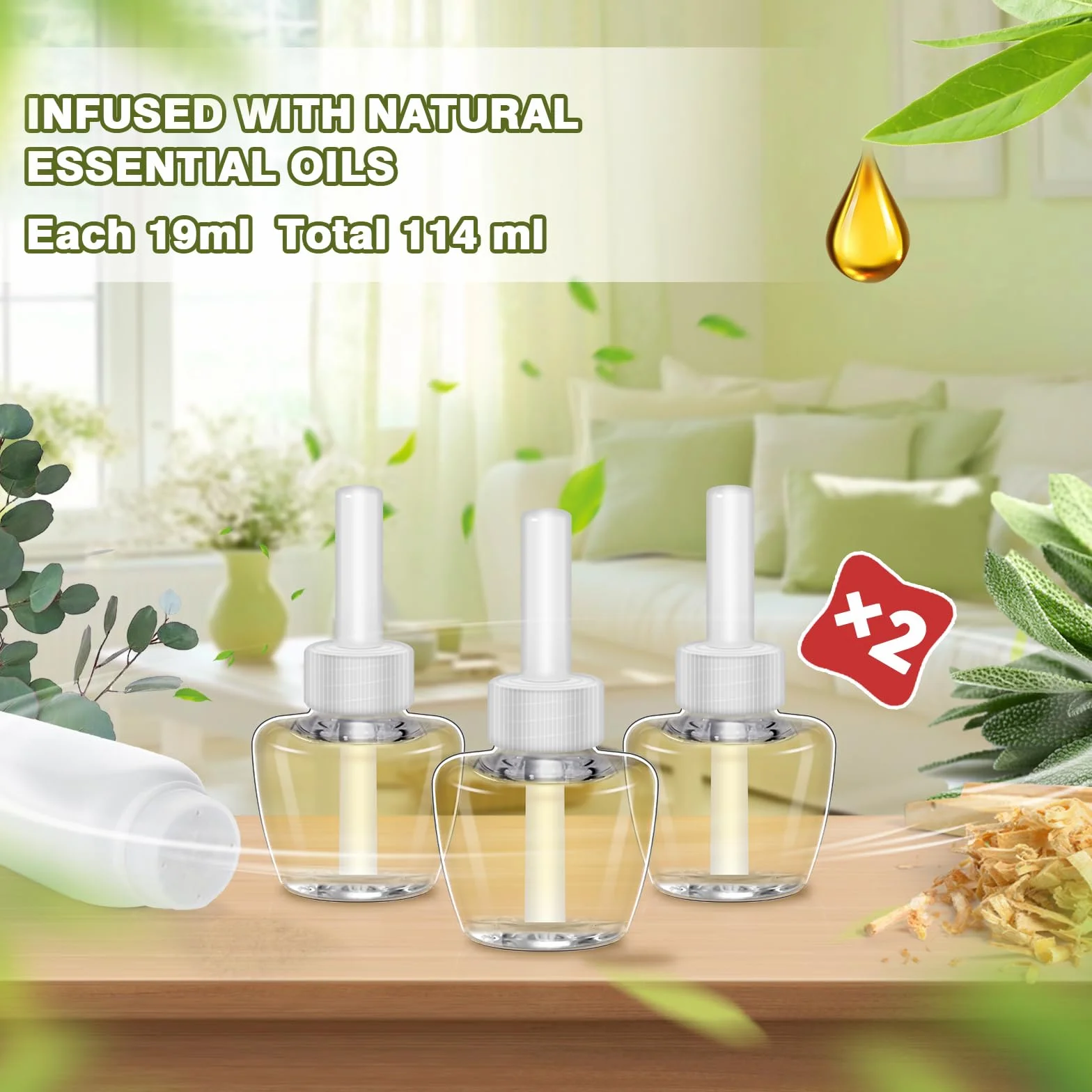 SCENTORINI wkład do buteleczki z olejkiem zapachowym, kompatybilny z Air Wick i Glade, 6 x 19 ML, zapach Palo Santo, Eukaliptus Salvia, pudrowy zapach, odświeżacz powietrza, olejek do wnętrz