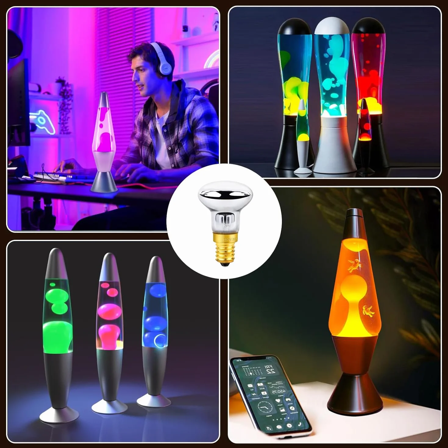 6 sztuk żarówek lawowych E14 R39 30 W, ciepła biel 2700 K, lampa lawowa, reflektor lawowy, AC 220 V-230 V, gwint E14, żarówki zamienne do lamp lawowych, lamp brokatowych, lamp rakietowych