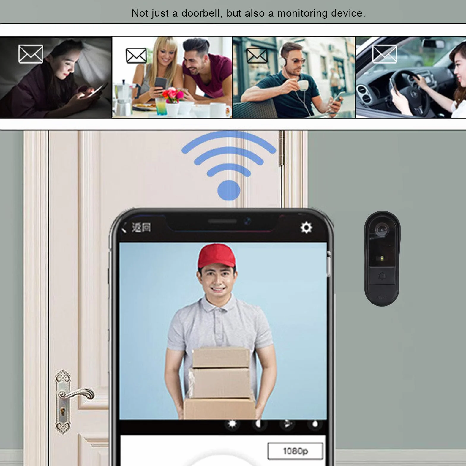 Kamera Dzwonkowa, Bezprzewodowy Inteligentny Dzwonek Wideo WiFi z kamerą HD, 2-kierunkowy Domofon Noktowizyjny, wodoodporność IP67, Wbudowana Bateria, dla Androida dla IOS