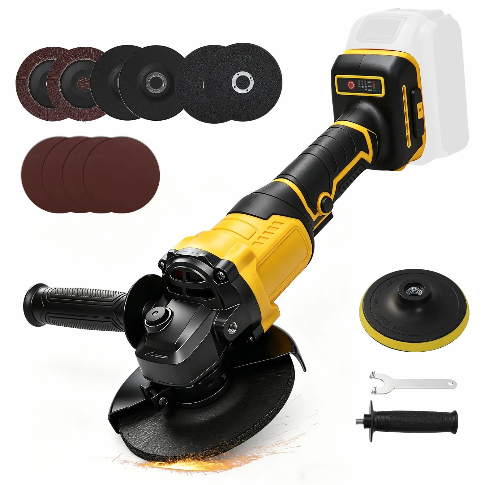 Akumulatorowa szlifierka kątowa o średnicy tarczy 125 mm, kompatybilna z akumulatorem Dewalt 18 V/20 V, bezszczotkowa szlifierka 7000 obr./min do cięcia, szlifowania i polerowania (tylko narzędzia