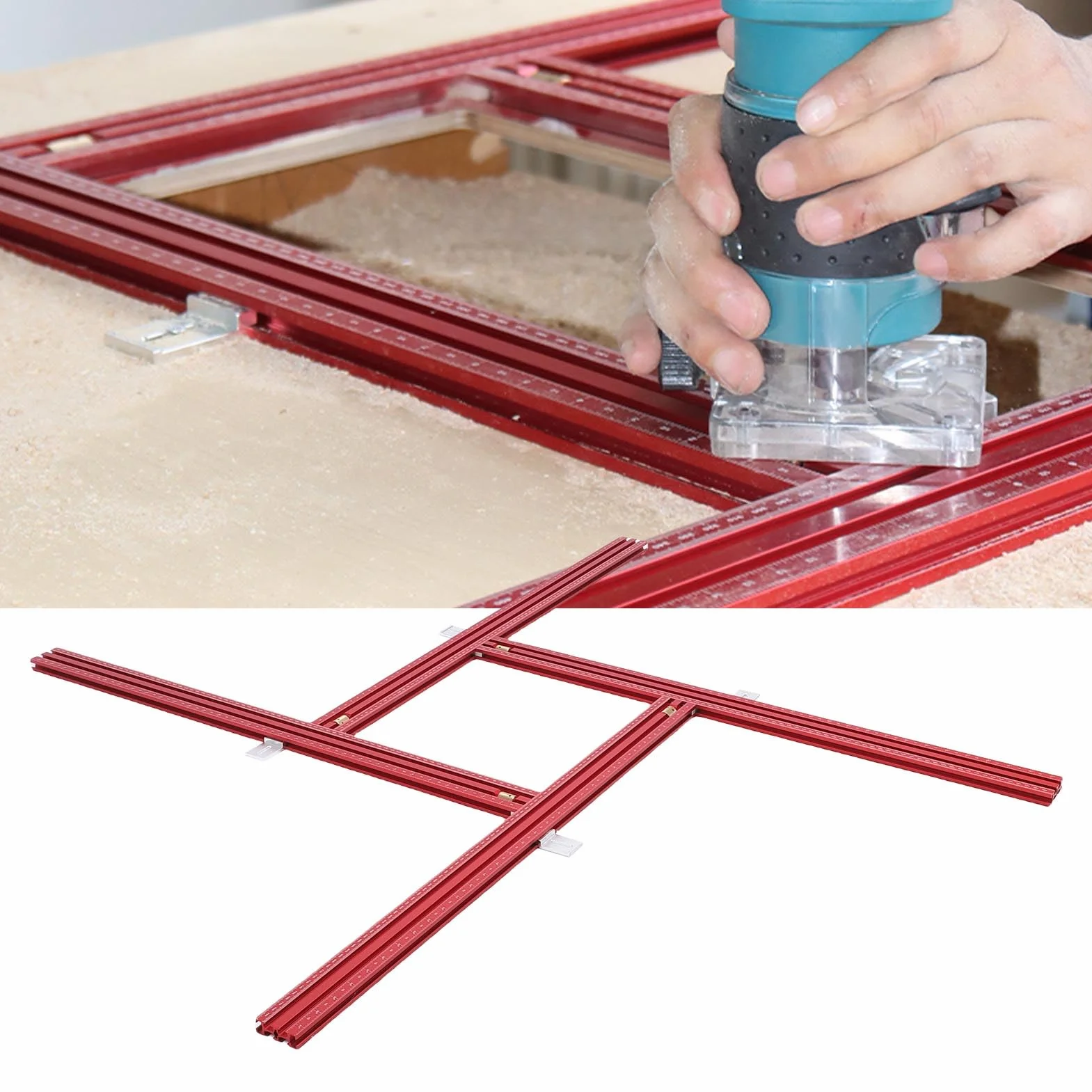 Fafeicy Aluminiowy system prowadnic do frezowania Regulowany szablon kwadratowy 800 mm Wielofunkcyjny zestaw szyn do narzędzi do cięcia drewna