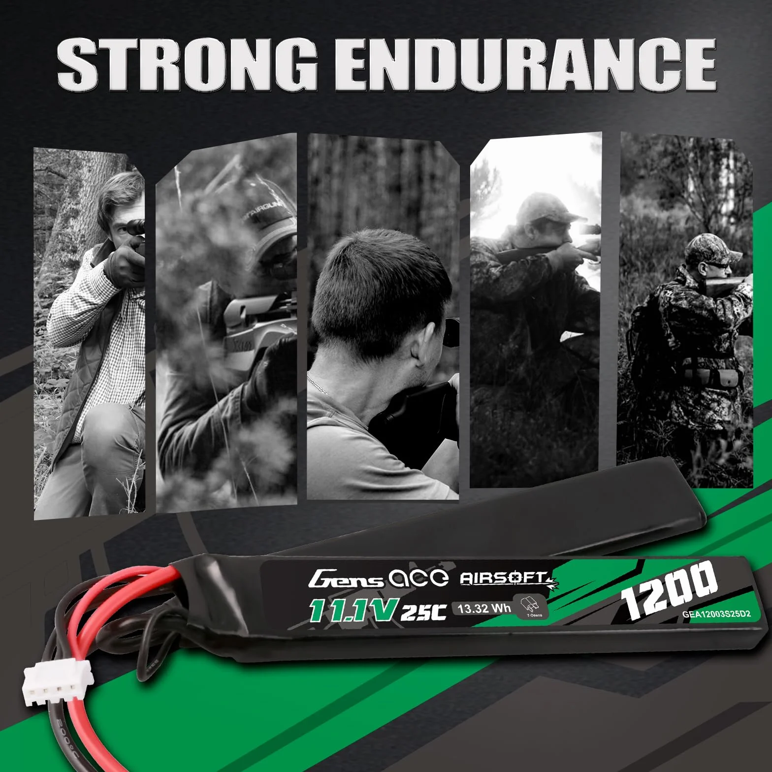 Gens Ace 3S 11,1 V 1200 mAh 25C akumulator LiPo 2-drożny split z wtyczką T Deans do standardowych replik Airsoft/AEG