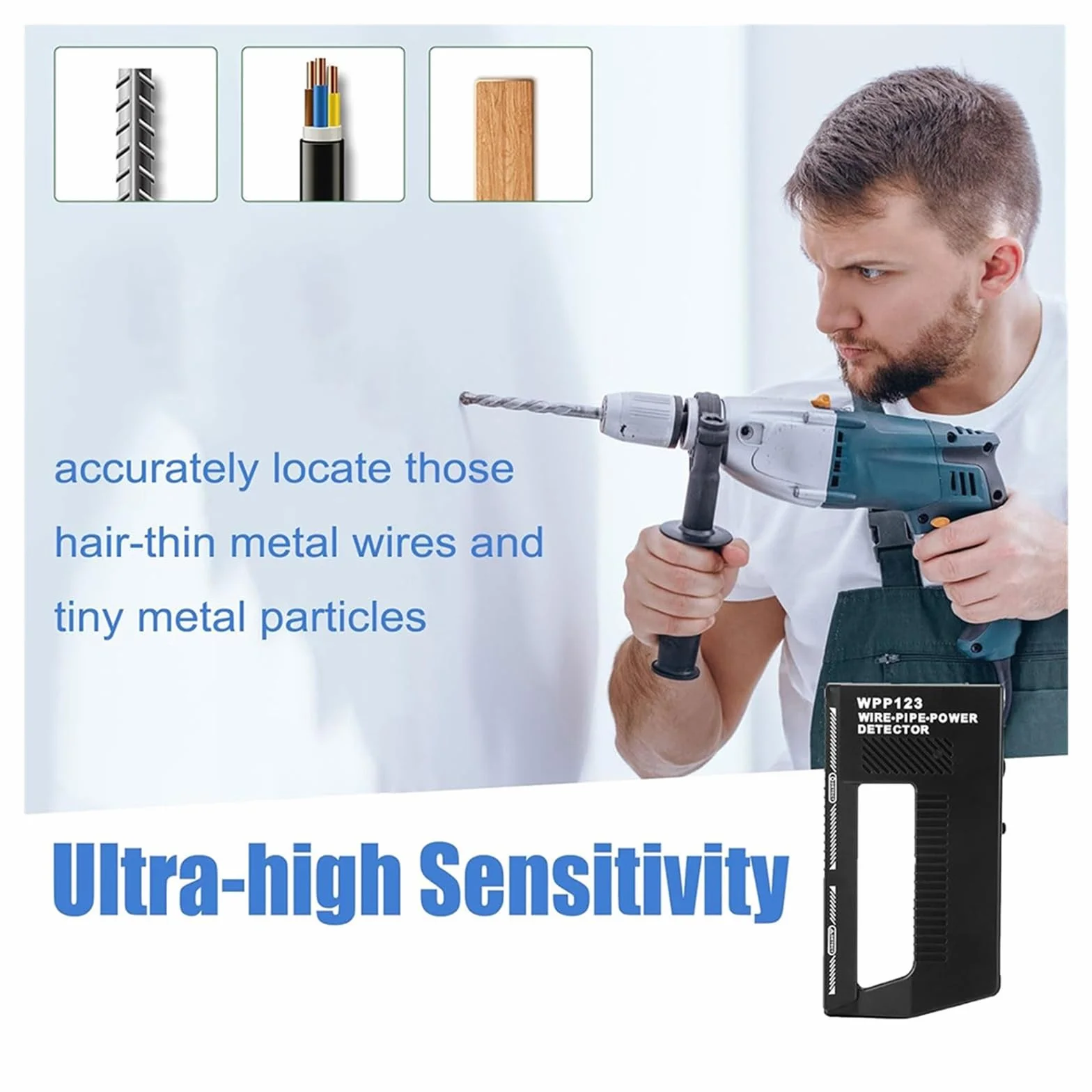 WPP123 Wire Pipe Power Detector Metal Detector Pointer AC Wire Metal Detection Metal Detector Alert Pipe Power High Sensitivity
