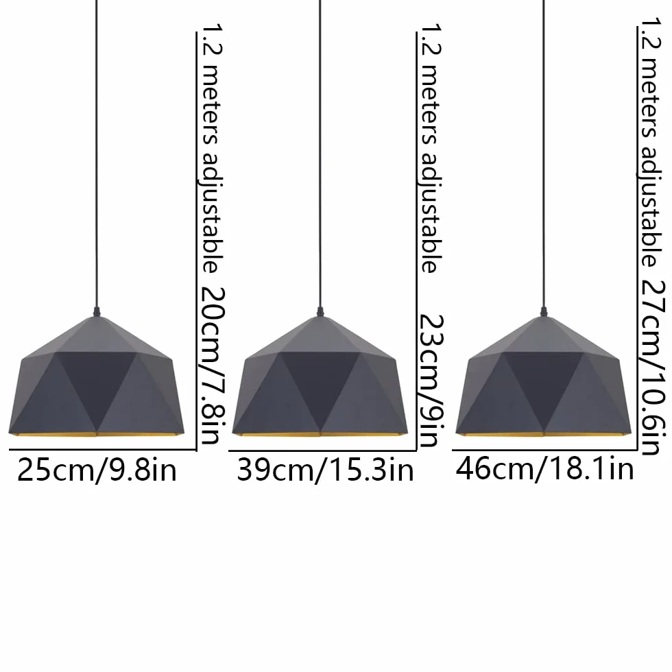 CHENKUI Czarny Minimalistyczny Klosz Wiszący Z Matową Geometrią Nowoczesna Sufitowa Lampa Wisząca E27/E26 Base Vintage Kreatywne Regulowane Żyrandole Do Kuchni, Sypialni, Jadalni, Kawiarni