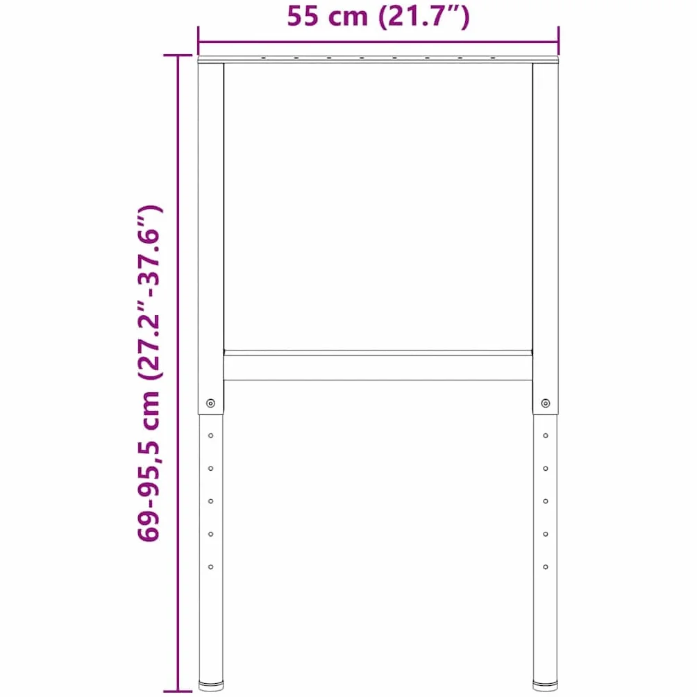 Regulowana rama stołu warsztatowego, zestaw 2 sztuk, z malowanego proszkowo metalu, 55 x (69-95,5) cm, do warsztatu, garażu, projektów hobbystycznych, DIY, stabilna powierzchnia robocza w