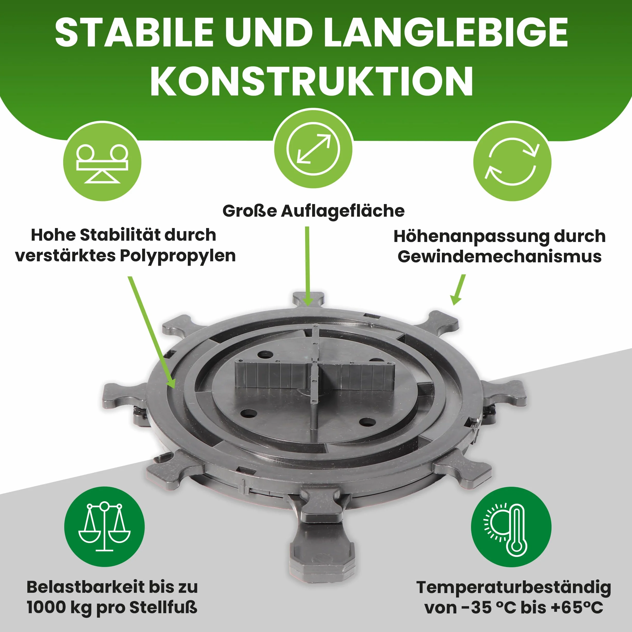Gartenwelt Riegelsberger Łożysko płytowe PRO łożysko tarasowe, podstawa do płyt tarasowych, ceramiki, kamienia, betonu, płytek, z regulacją wysokości 10-15 mm (20 sztuk)