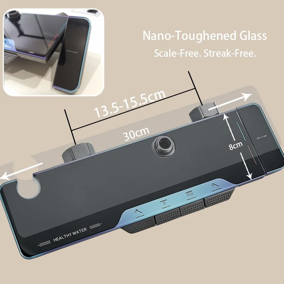 system prysznicowy z termostatem,System prysznicowy z deszczownicą 30x20 cm, prysznicem ręcznym, ukrytą wylewką wanny, regulowaną wysokością i pistoletem natryskowym do łazienki.