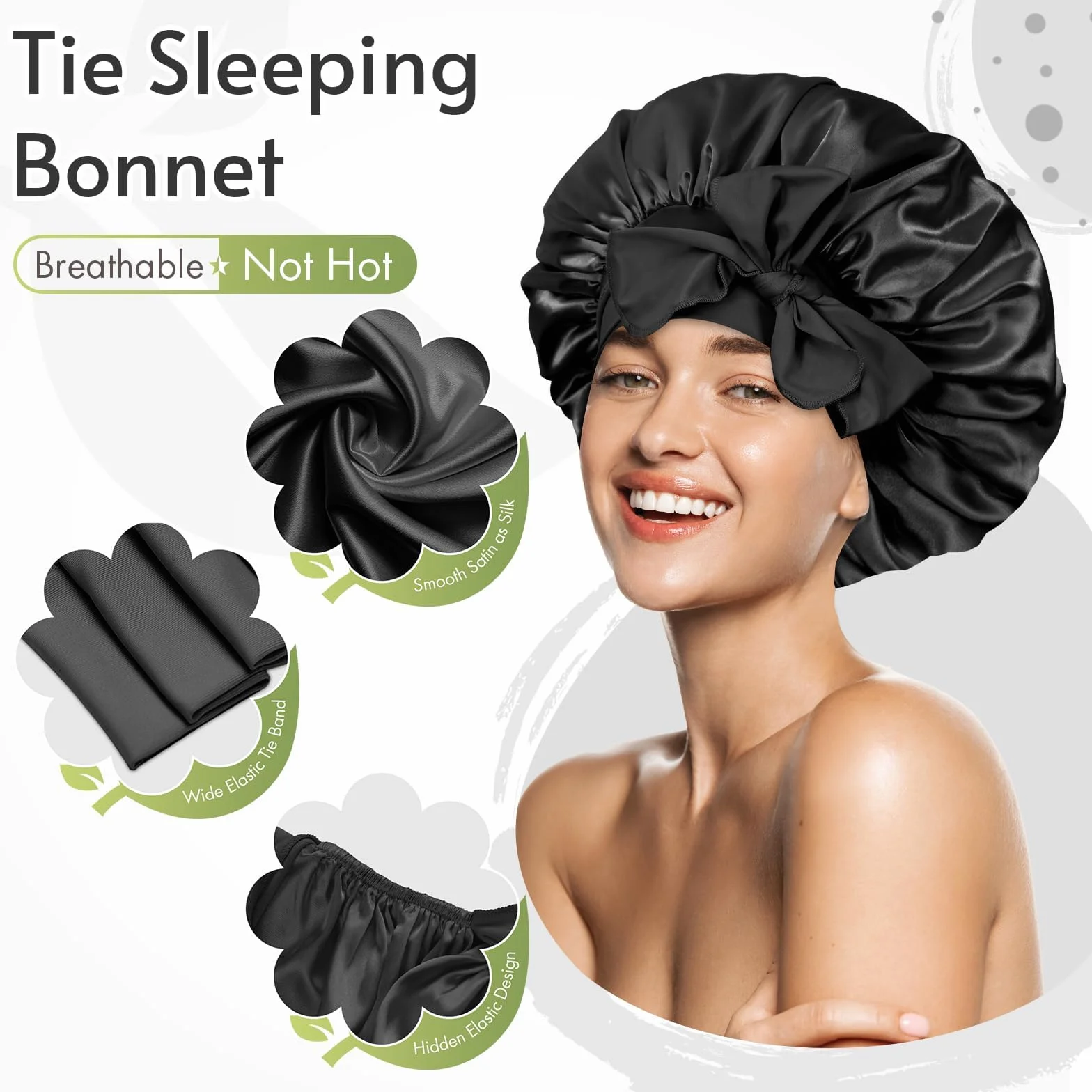 BONNET QUEEN Jedwabista satynowa czapka do spania dla kręconych włosów z regulowaną długą gumką