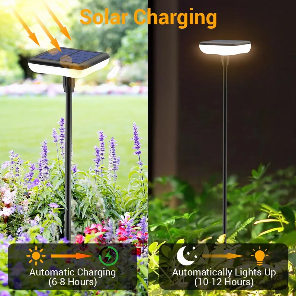 Lampy solarne ogrodowe LED, 4 sztuki, na zewnątrz, ciepła biel, 1000 mAh, super jasne, 34 lumeny, wodoodporność IP65, na zewnątrz, podwórko, do ziemi, na trawnik, dekoracja podjazdu