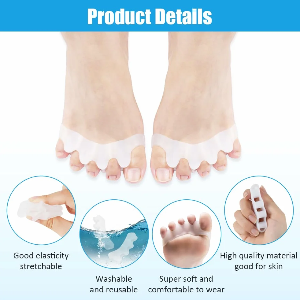 ACWOO Korektor palców Bunion, miękkie żelowe ochraniacze na kolano, dla dużych palców, odprężające, rozkładane, do Hallux Valgus & Bunion Support (4 pary)