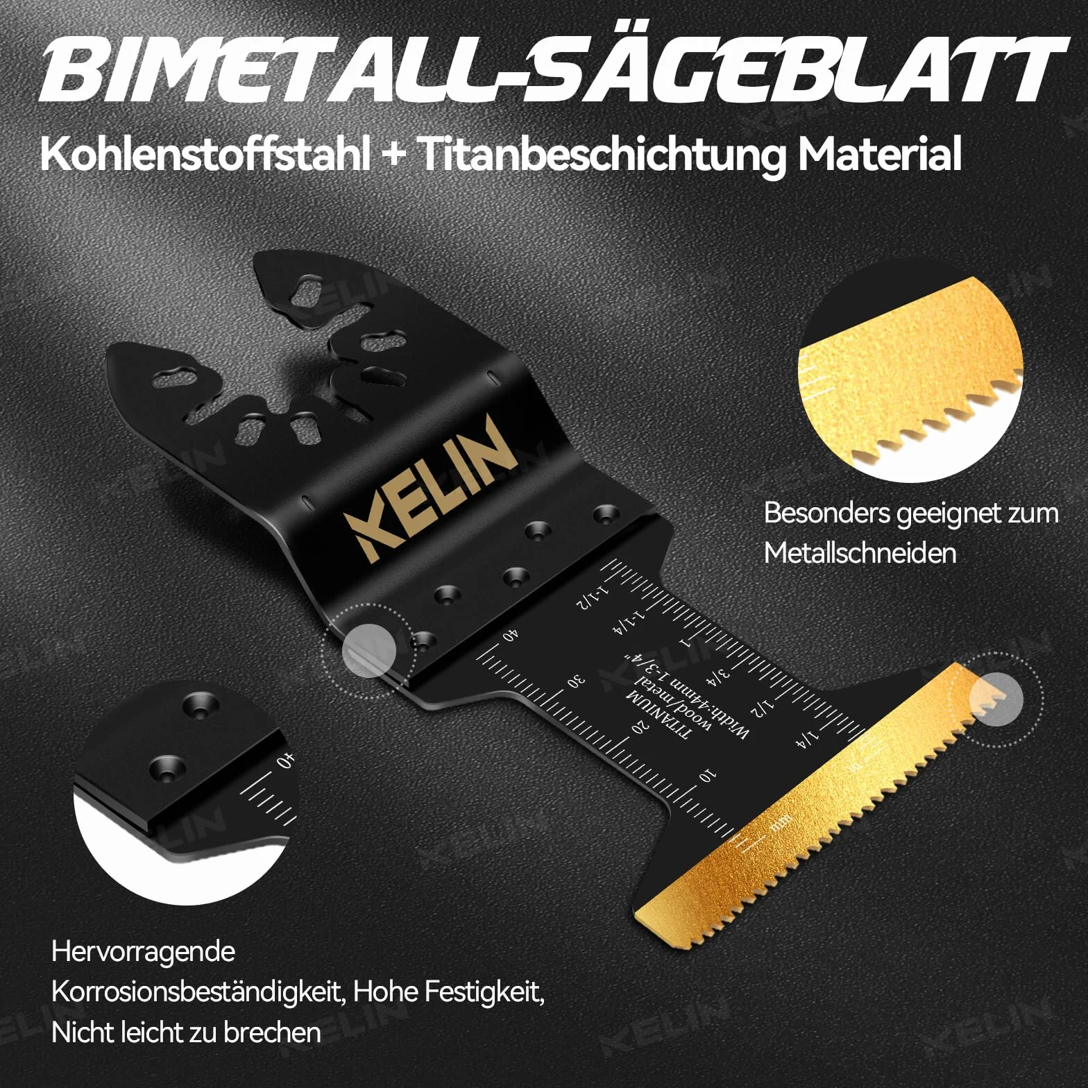 KELIN Multitool Brzeszczoty do piły 12-częściowe, multimaster z powłoką tytanową, japońskie ząbki, wielofunkcyjne akcesoria, kompatybilne z Fein Dewalt Makita Parkside Ryobi Milwaukee