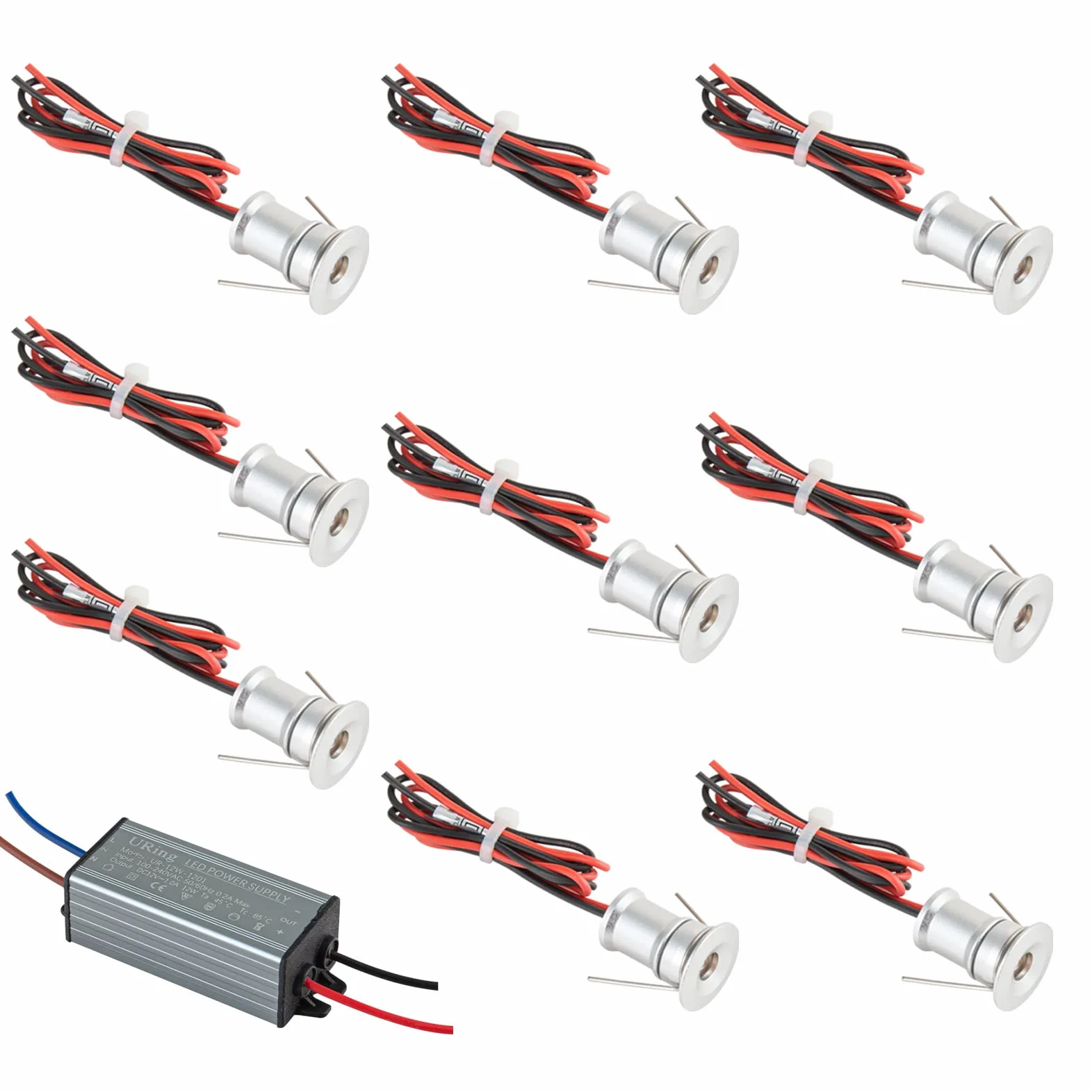 Mini reflektor LED punktowy 12 V 1 W, LED mini reflektor punktowy do wbudowania 12 V IP65 ciepła biel, oświetlenie DIY do kuchni, schodów, szafy, korytarza, łazienki, 60°, 9 szt