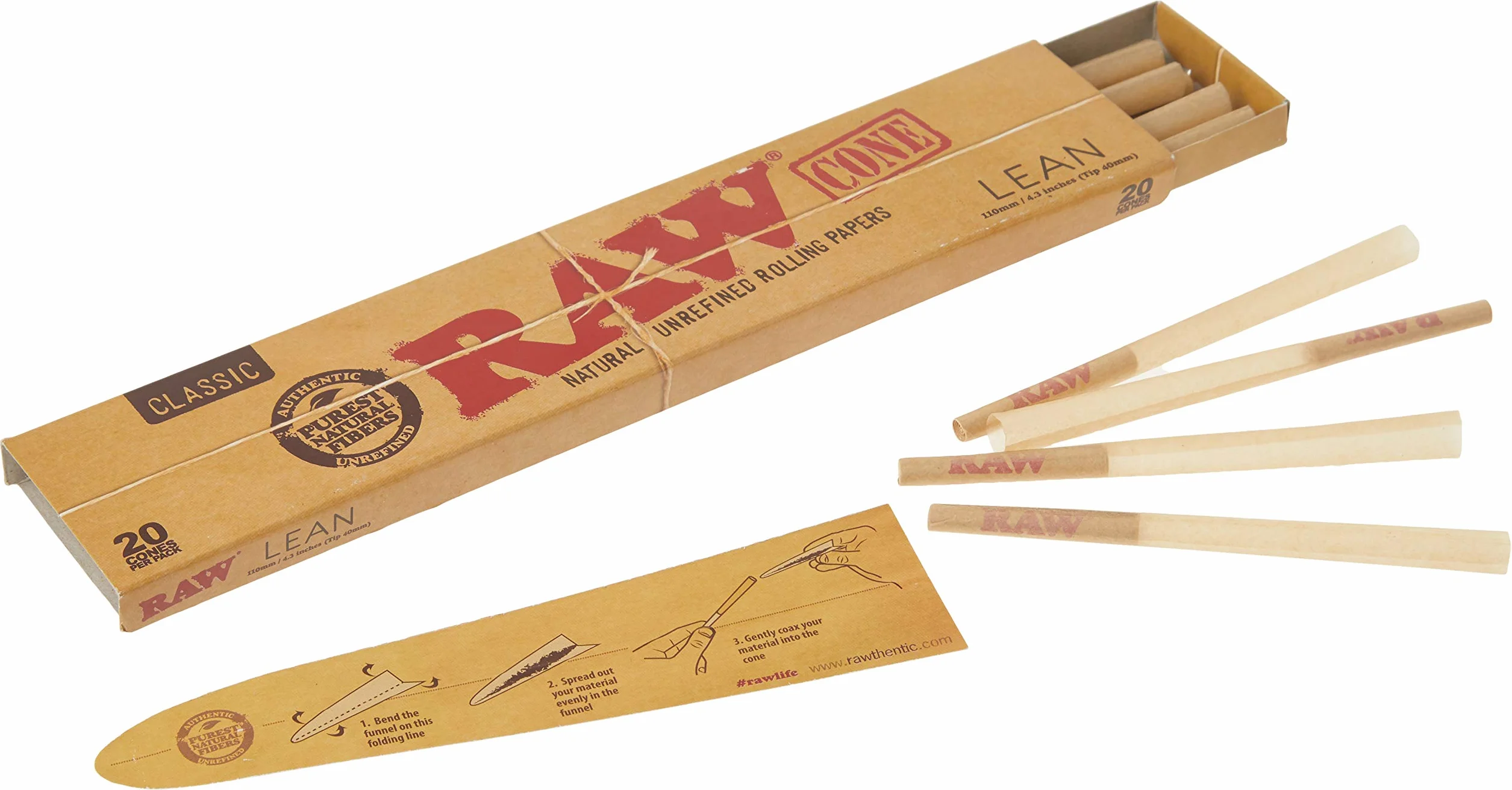 RAW Classic Naturalne Nierafinowane Zwinięte Bibułki Stożkowe - 20 Bibułek W Opakowaniu - Rozmiar Lean od RAW
