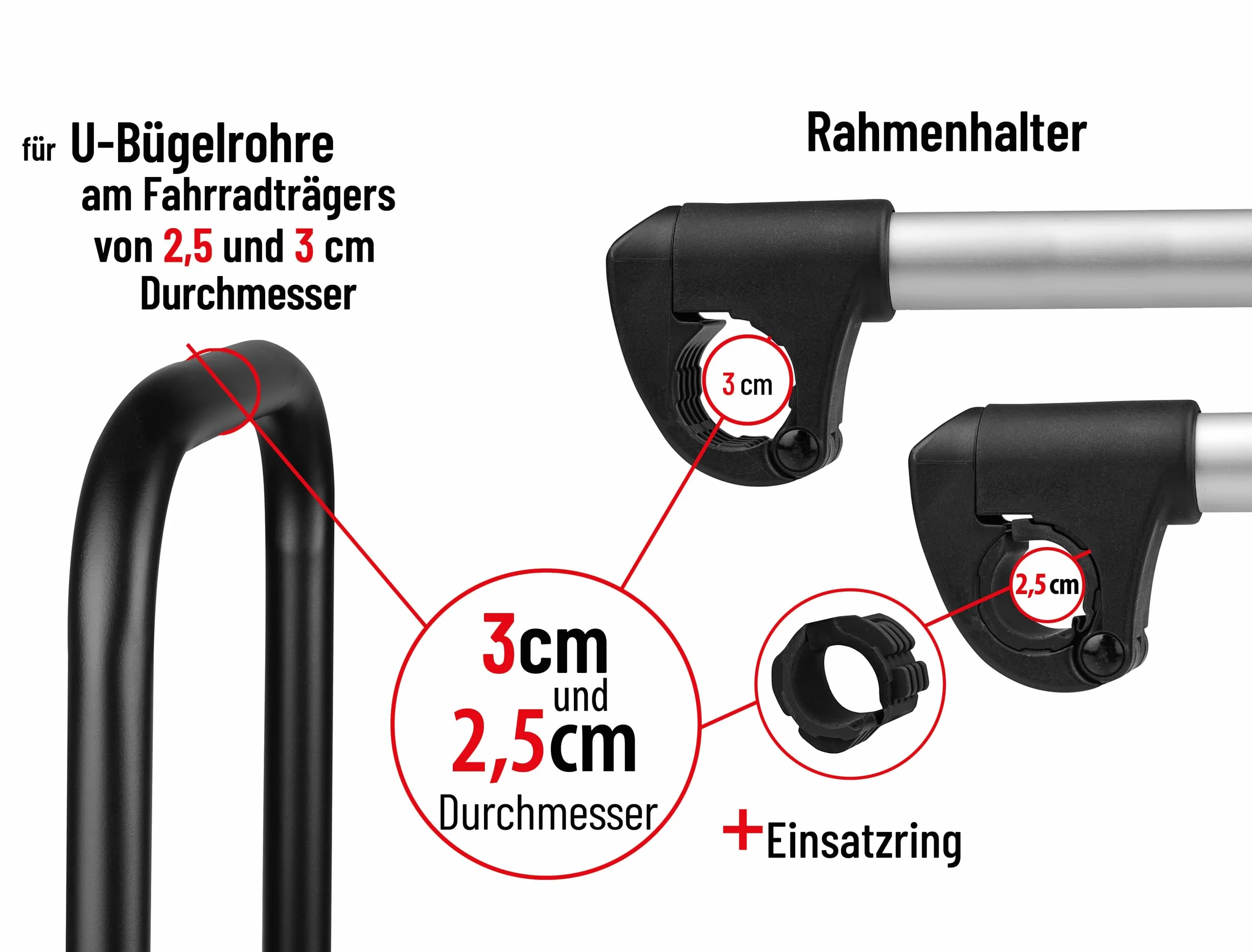 Bullwing Uchwyt na ramę krótki, Ø 25 + 30 mm, do bagażnika rowerowego ebike – bezpieczne i elastyczne mocowanie, regulowany